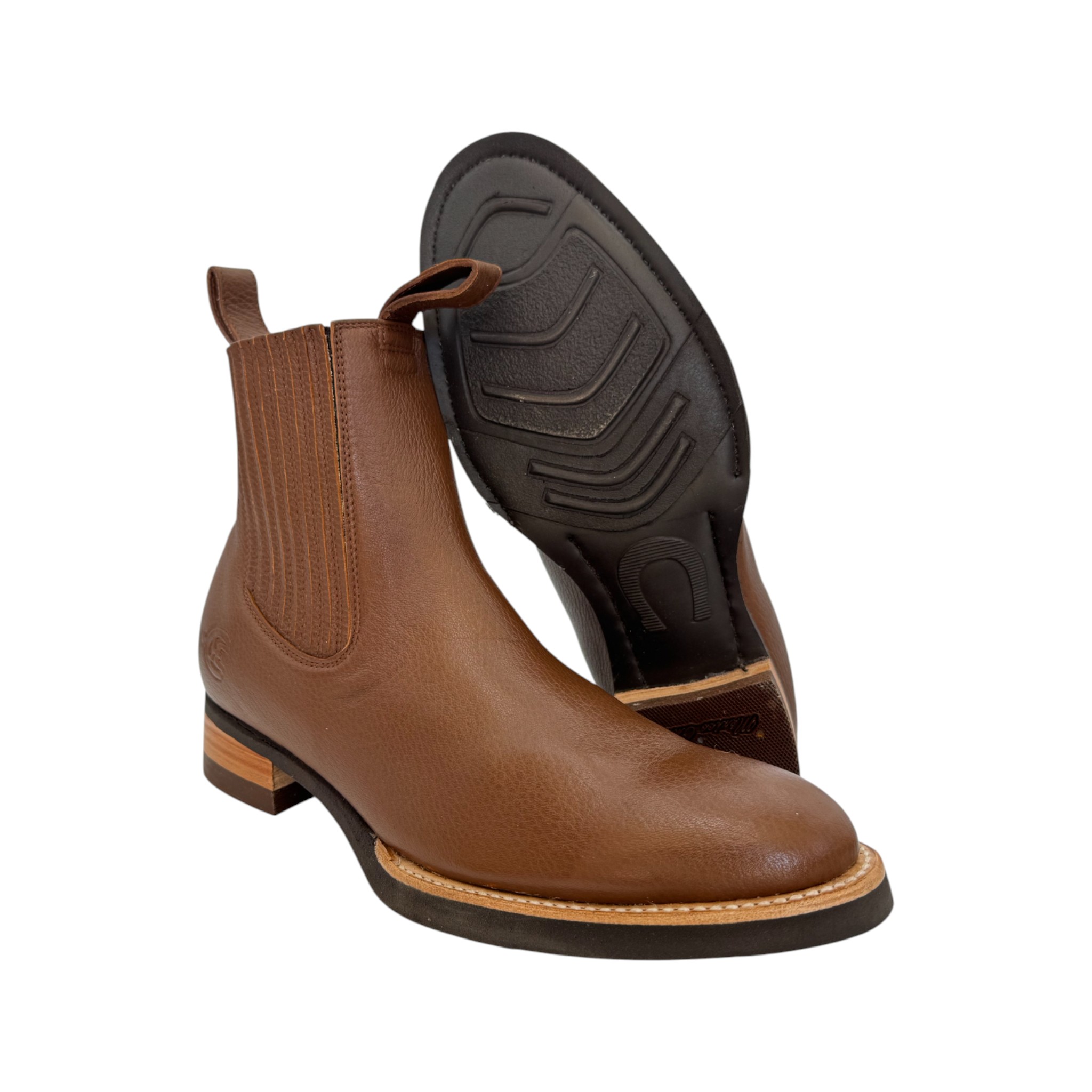 BOTIN MEXICO CHARRO PIEL DE VENADO TABACO CON SUELA DE POLIURETANO.