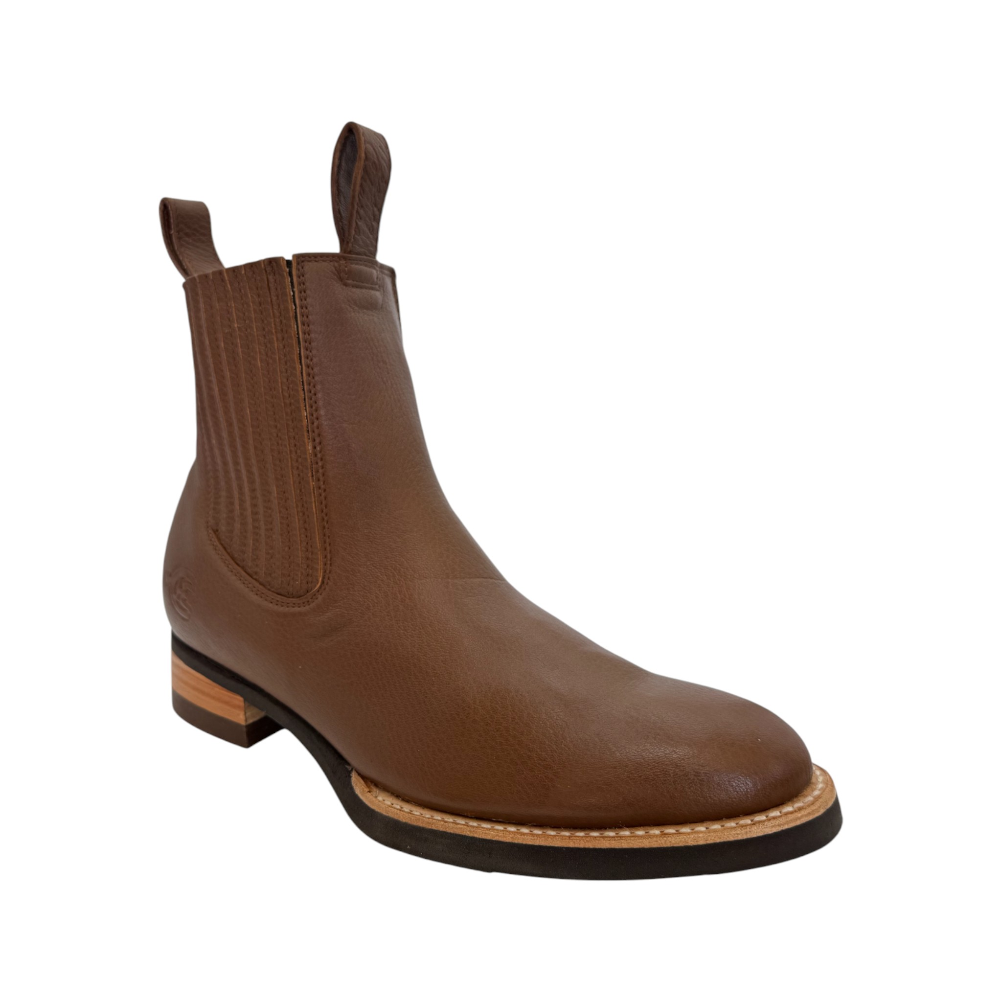 BOTIN MEXICO CHARRO PIEL DE VENADO TABACO CON SUELA DE POLIURETANO.