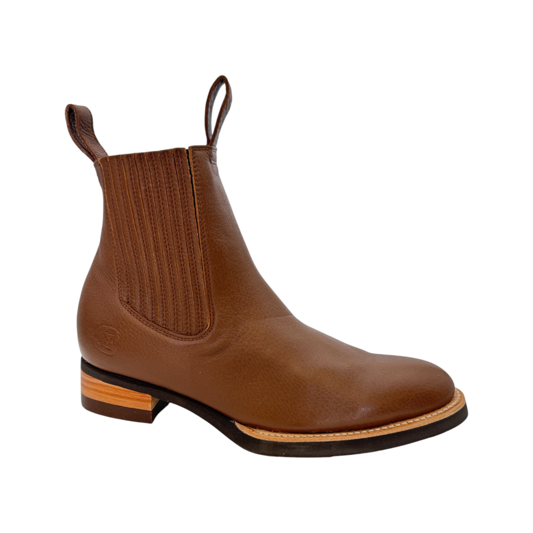 BOTIN MEXICO CHARRO PIEL DE VENADO TABACO CON SUELA DE POLIURETANO.