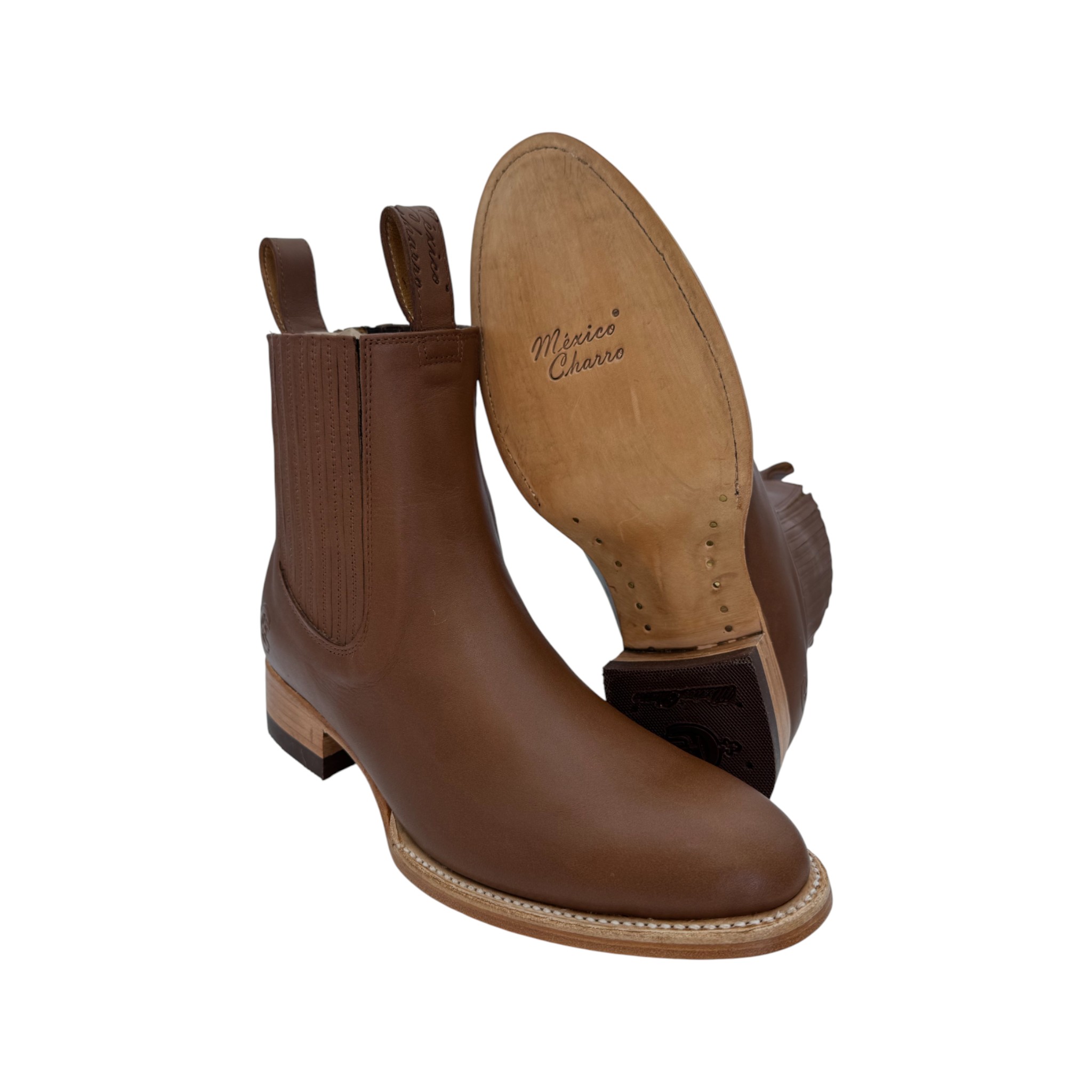 IMG_1181 BOTIN MEXICO CHARRO PIEL DE RES TABACO CON SUELA DE CUERO.