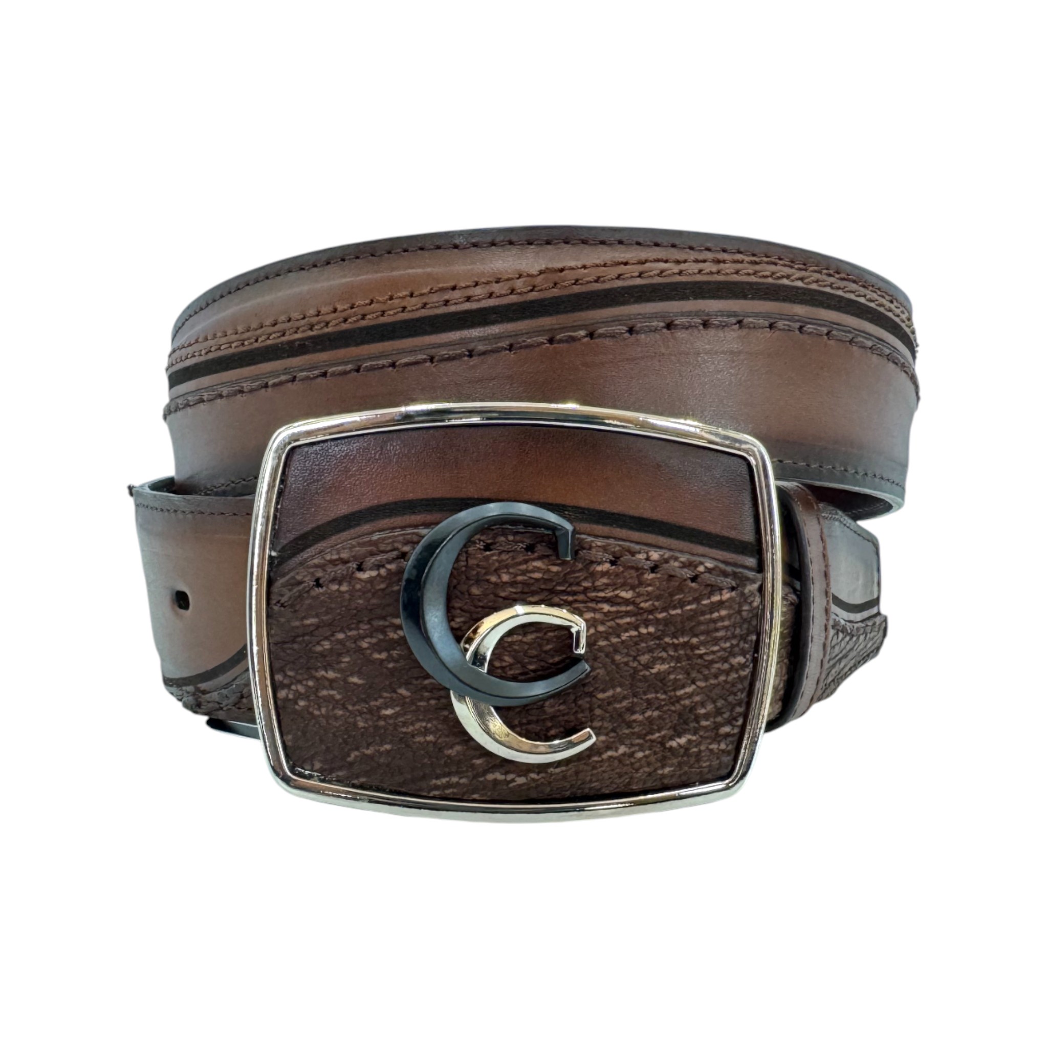 CINTURON VAQUERO PARA CABALLERO EN PIEL GENUINA DE TIBURON.