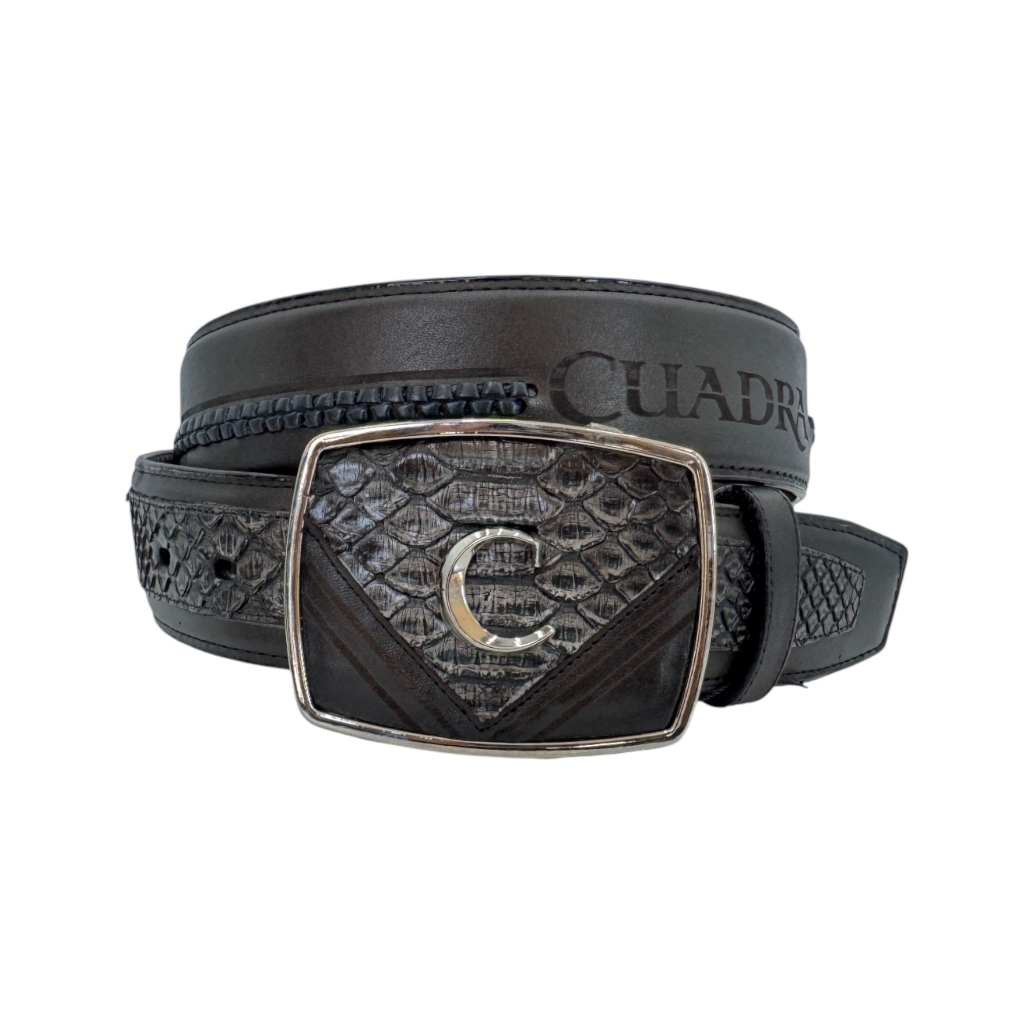 CINTURON VAQUERO PARA CABALLERO EN PIEL GENUINA DE PITON AZUL.