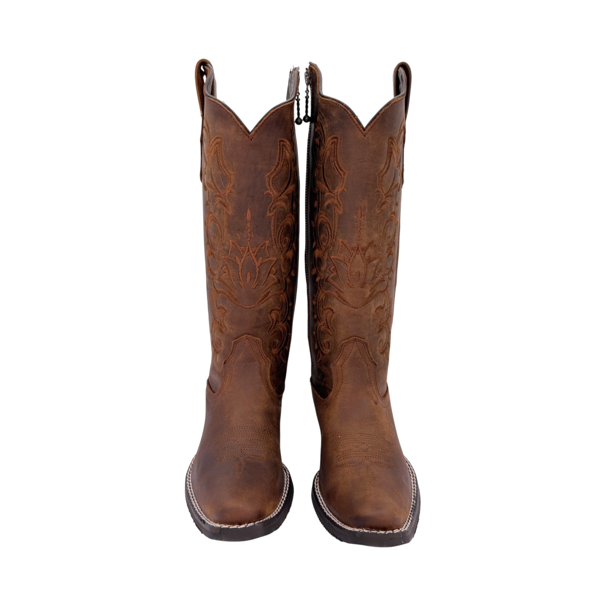 BOTA CABALLO DORADO EN HORMA PUNTAL PARA DAMA COLOR TANG.