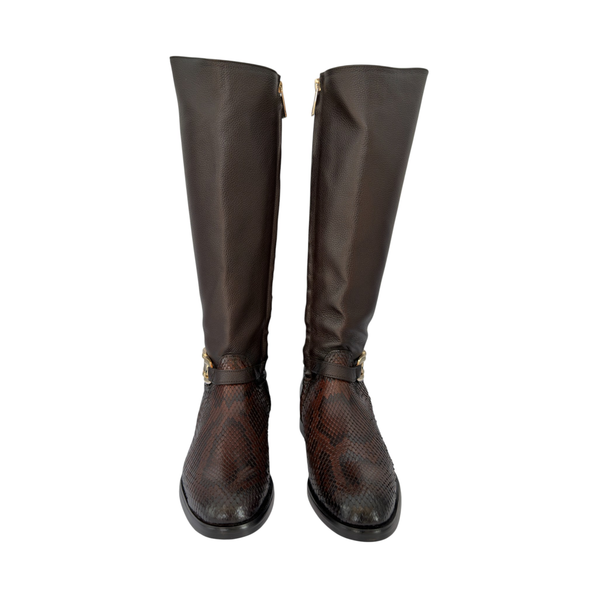 BOTA CUADRA ESTILO ECUESTRE EN PIEL GENUINA DE PITÓN PARA DAMA.