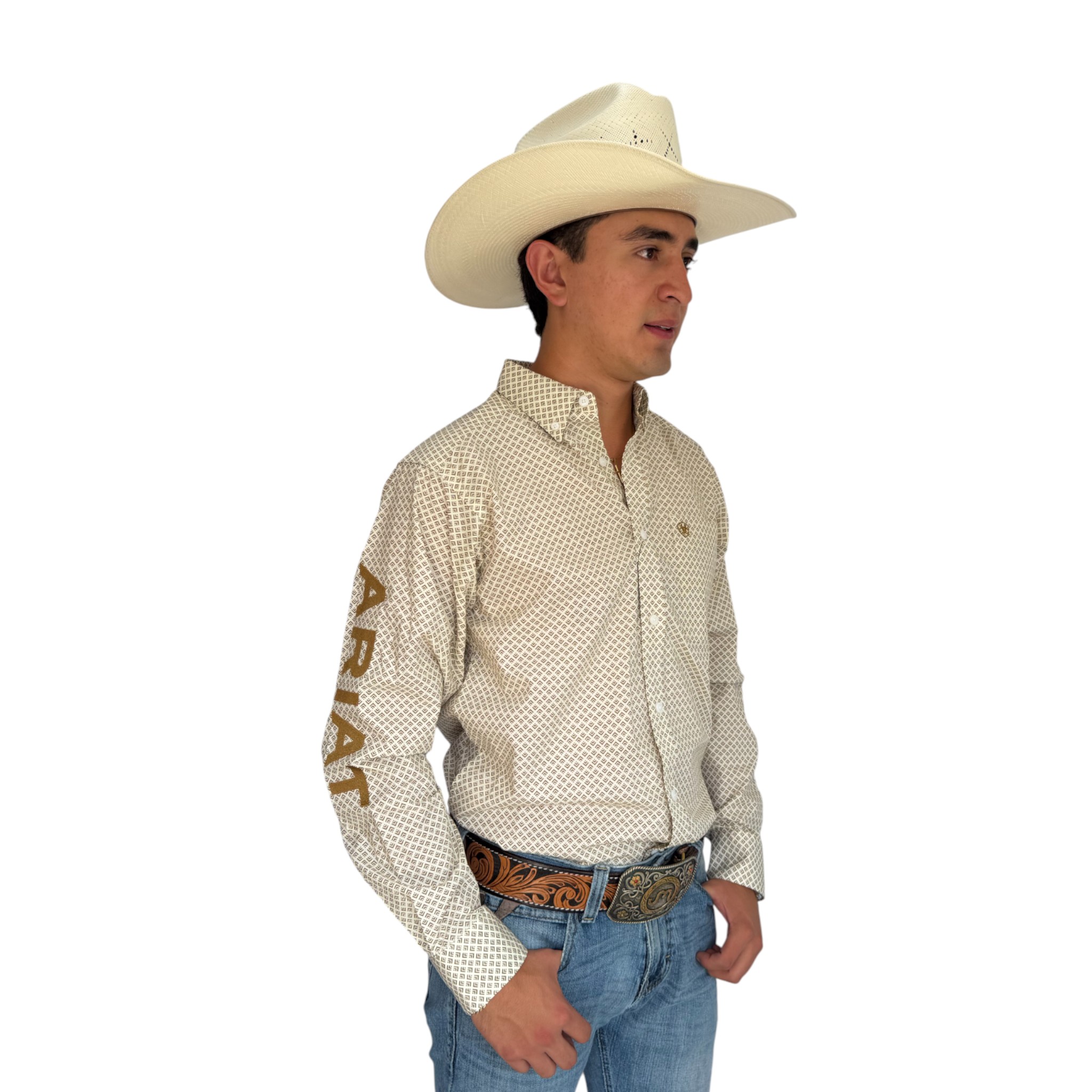 CAMISA ARIAT CLASSIC TEAM LOGO BEIGE.