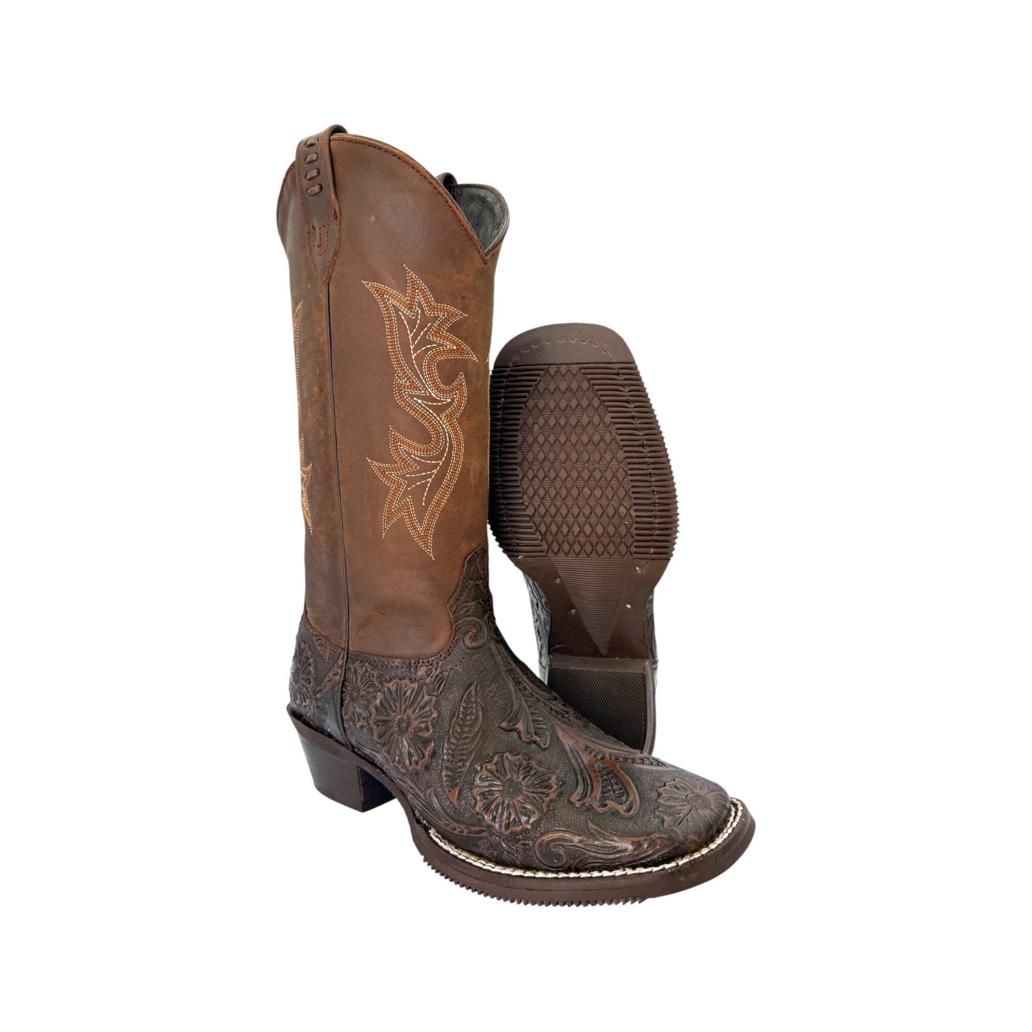 BOTA CABALLO DORADO 3782 CINCELADO CAFE.