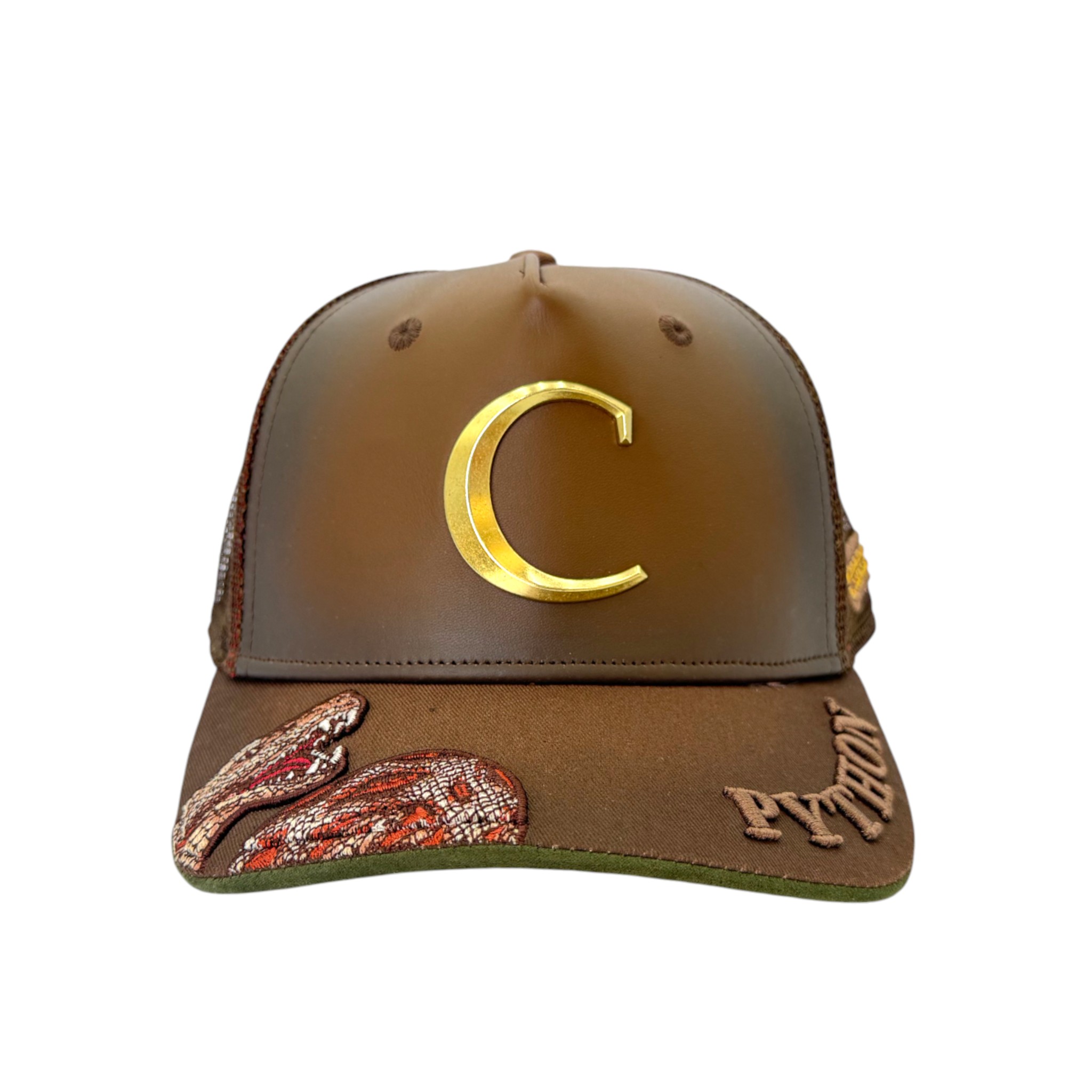 GORRA CUADRA BORDADO PITON CAFÉ.