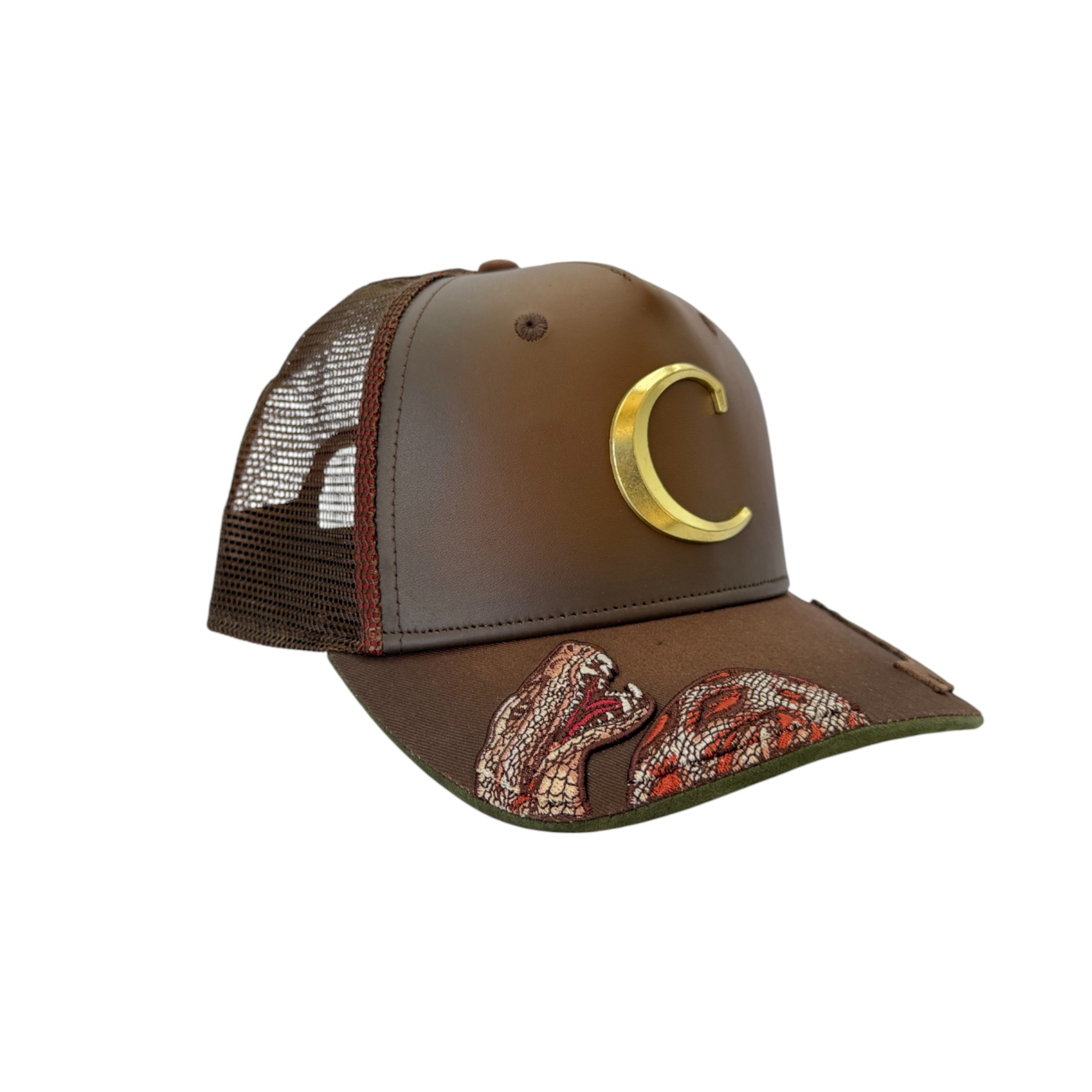 GORRA CUADRA BORDADO PITON CAFÉ.