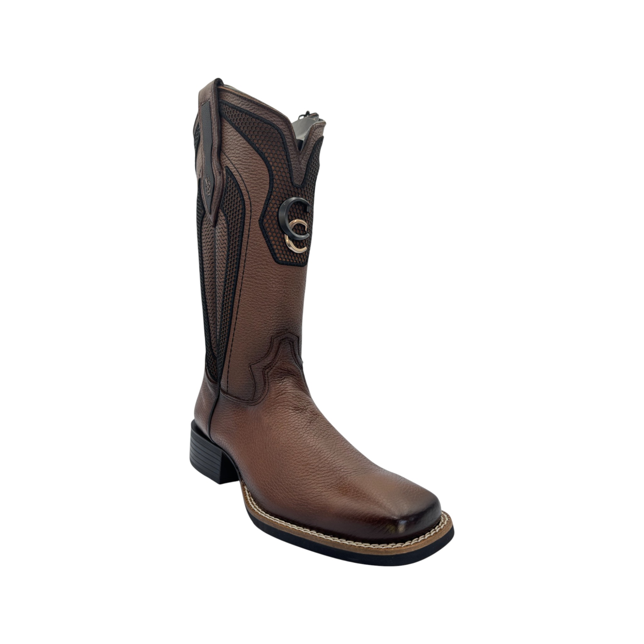 BOTA CUADRA RODEO DE CABALLERO EN PIEL GENUINA DE VENADO.