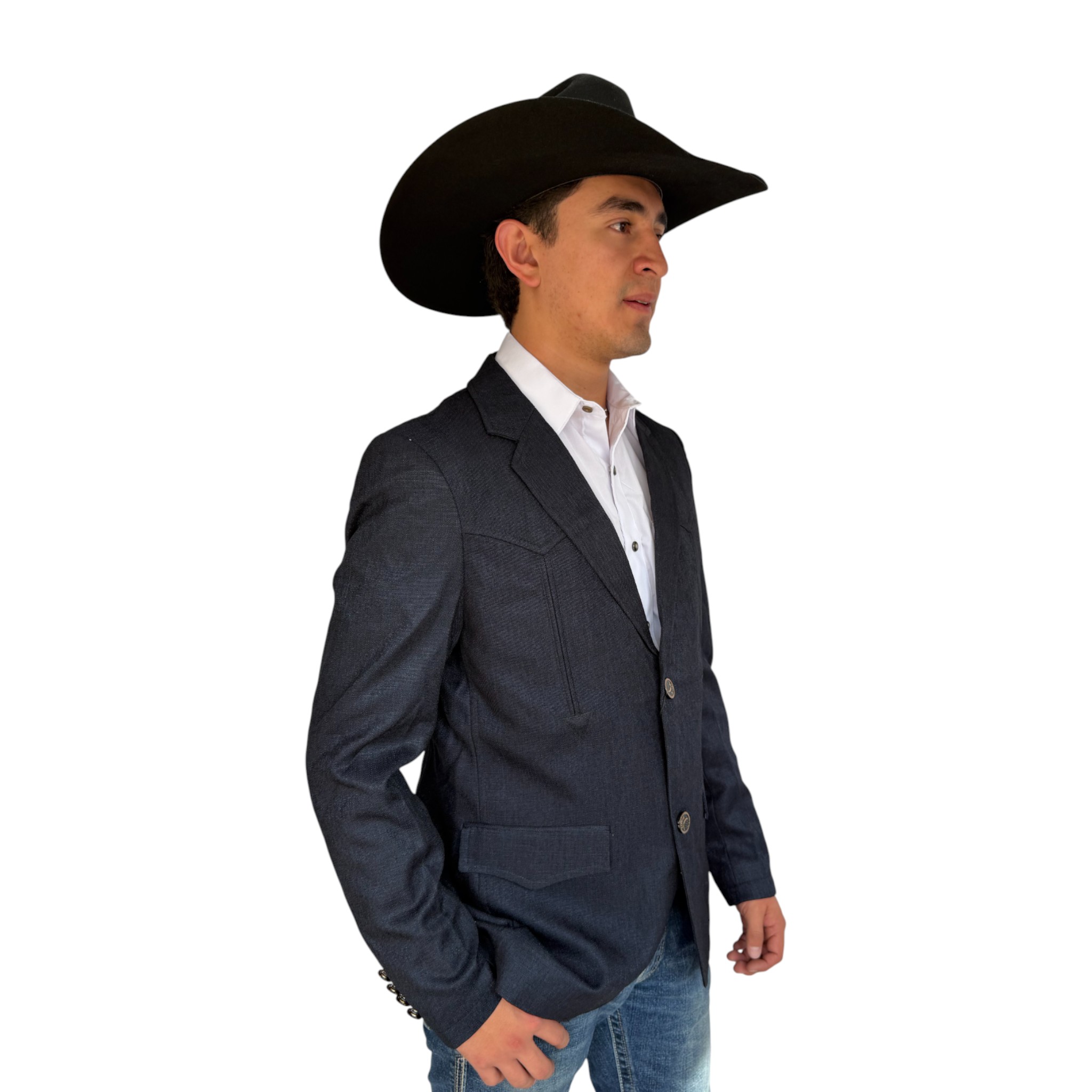 SACO MCALLEN COWVOY YUCATECO AZUL NAVY.
