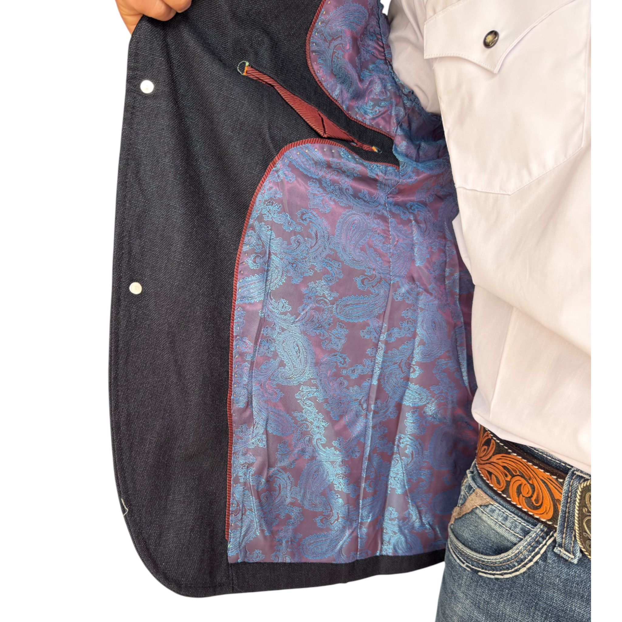 SACO MCALLEN COWVOY YUCATECO AZUL NAVY.