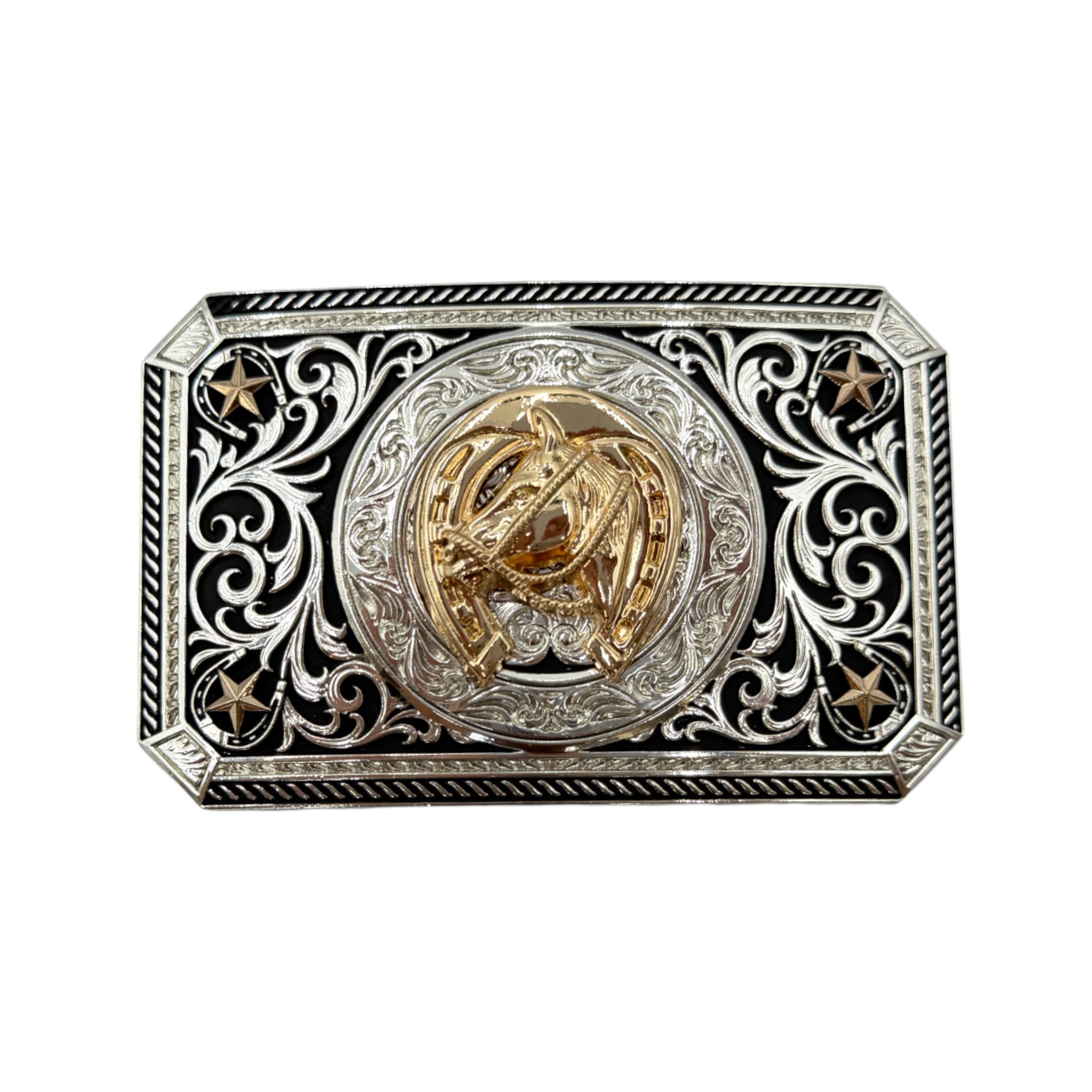 HEBILLA DE ALPACAR MODELO TEXAS HERRADURA CON CABALLO.