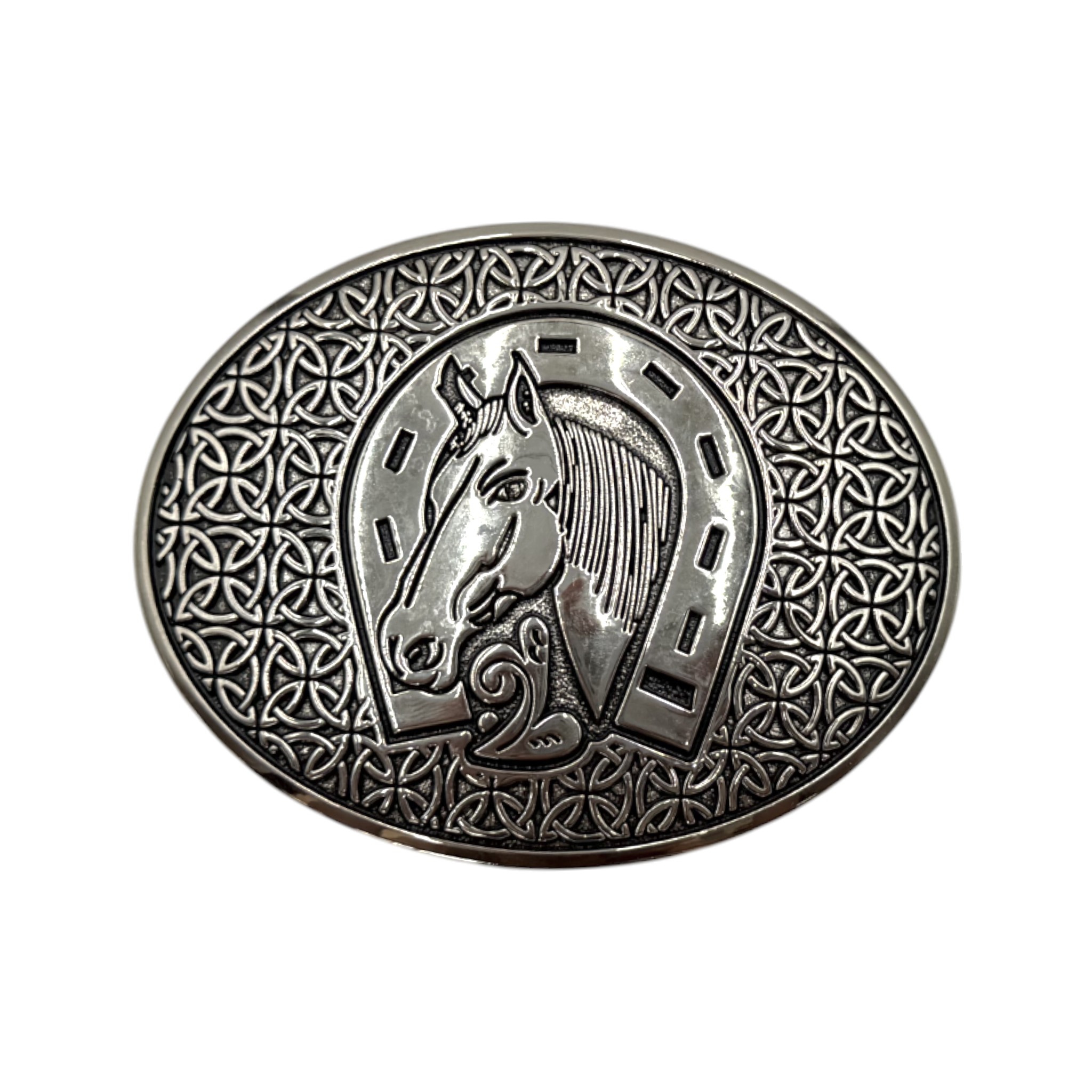 HEBILLA DE ALPACAR REDONDA MODELO MIL AROS HERRADURA CON CABALLO.