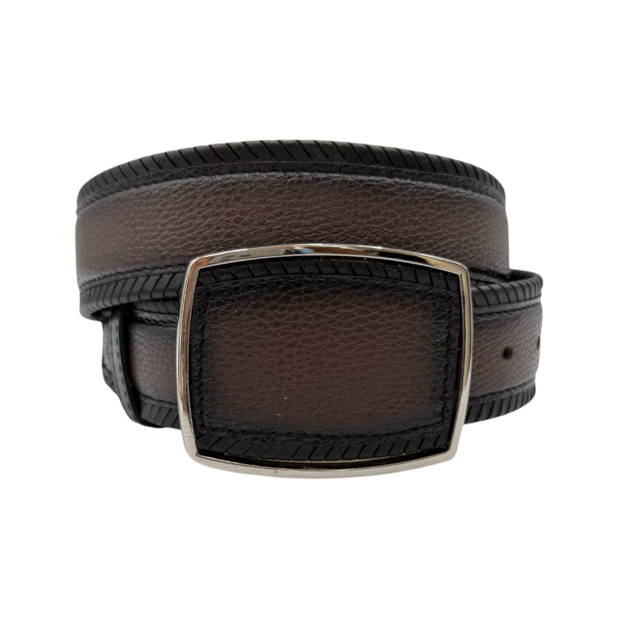 CINTO TIPO CUADRA BICOLOR CAFÉ/NEGRO.