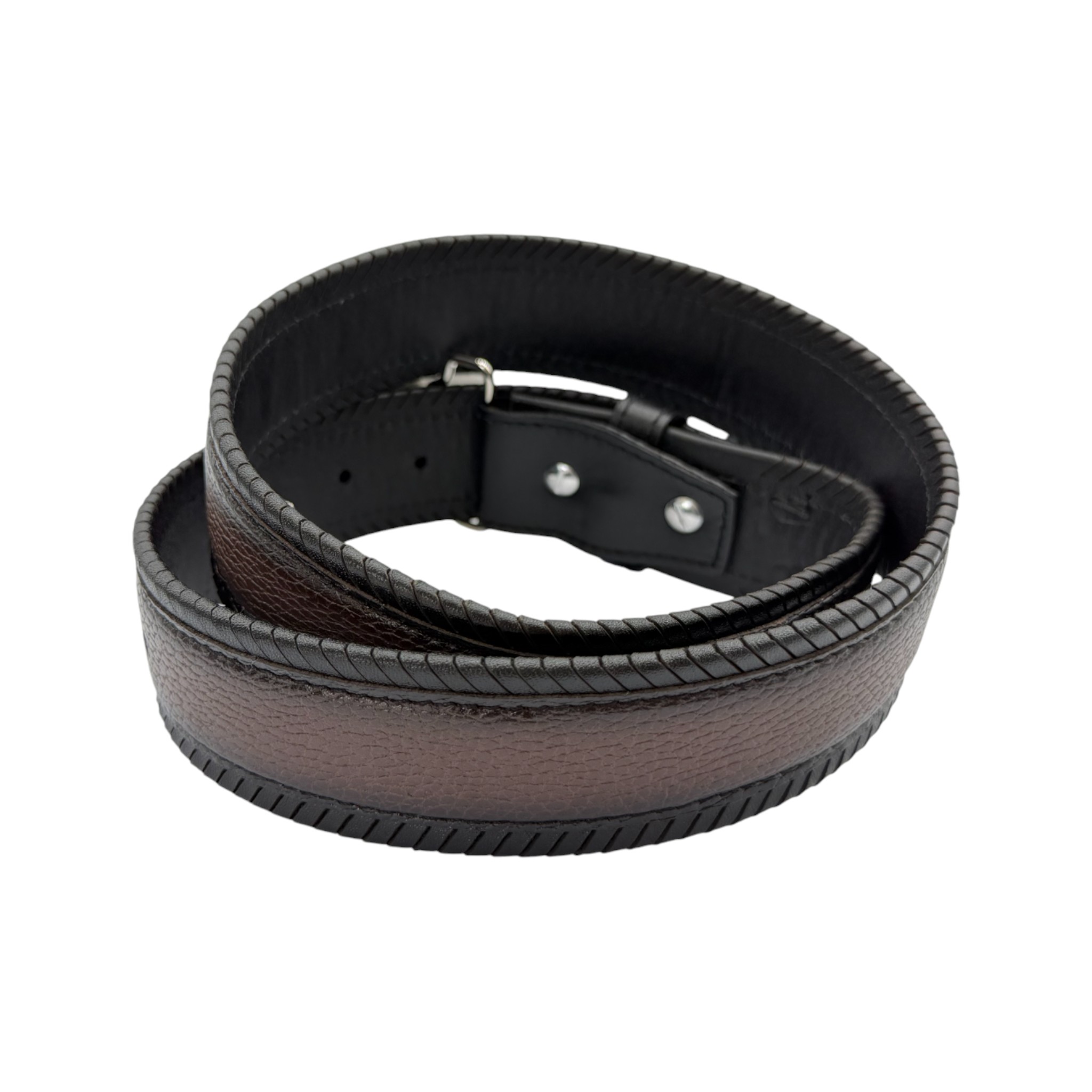 CINTO TIPO CUADRA BICOLOR CAFÉ/NEGRO.