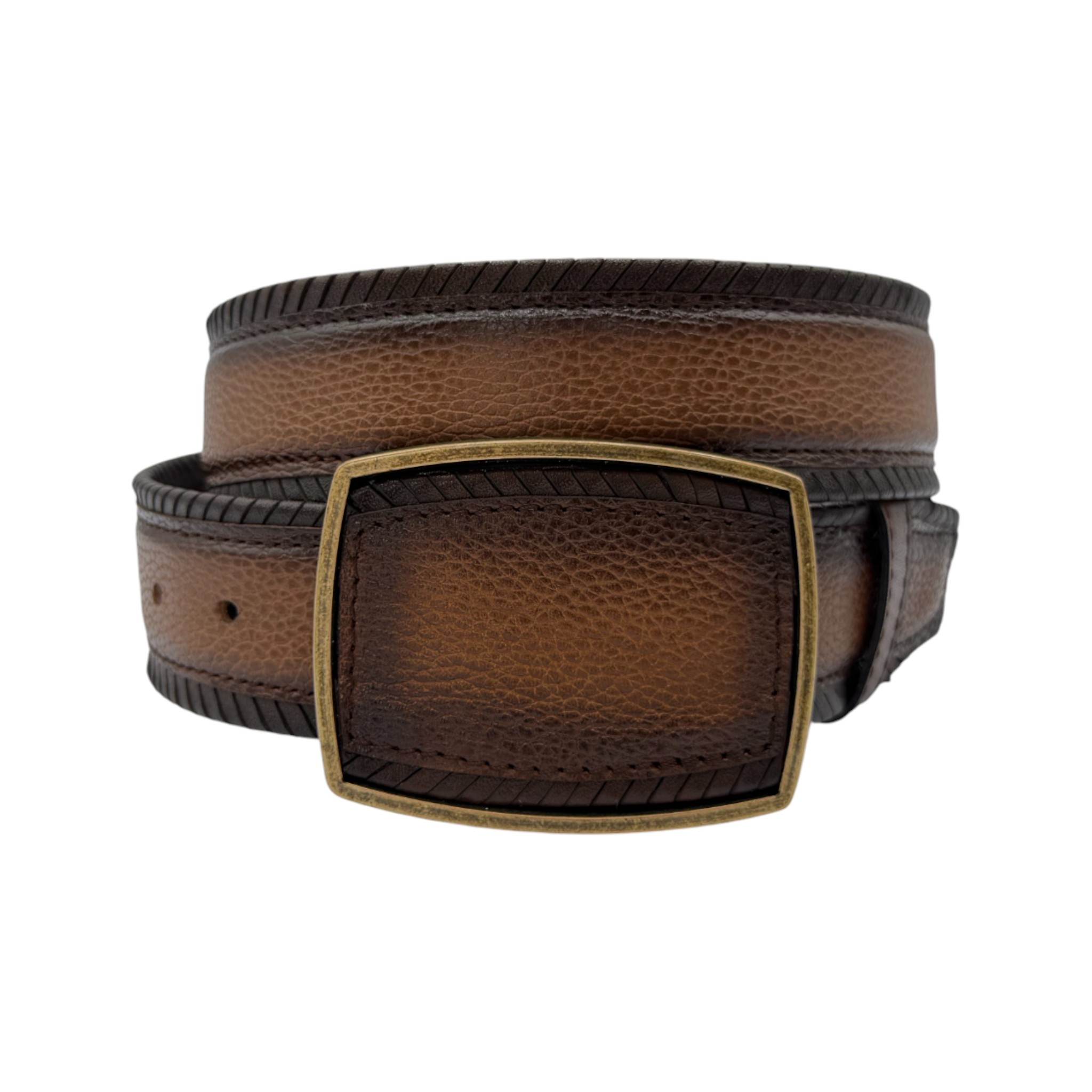 CINTO TIPO CUADRA BICOLOR MIEL/CAFÉ.