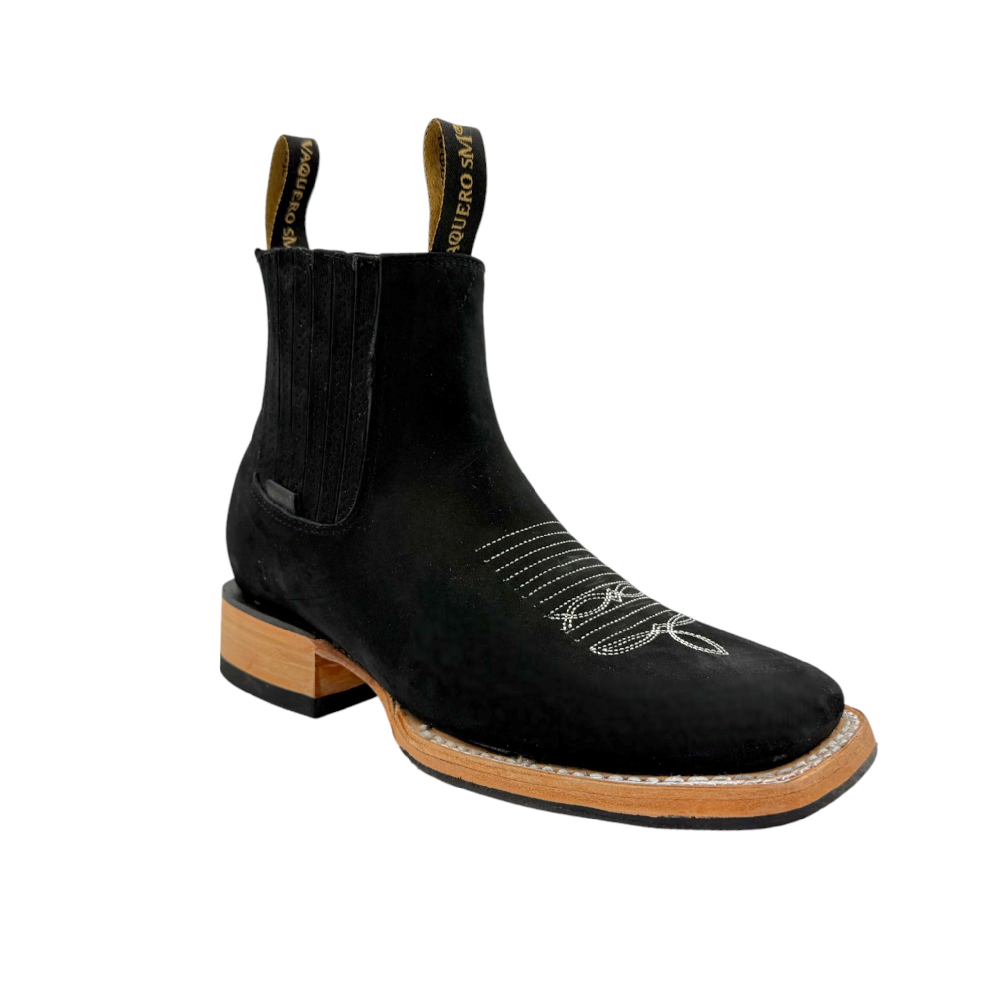 BOTIN VAQUERO SM HORMA RODEO EN PIEL NOBUCK COLOR NEGRO.