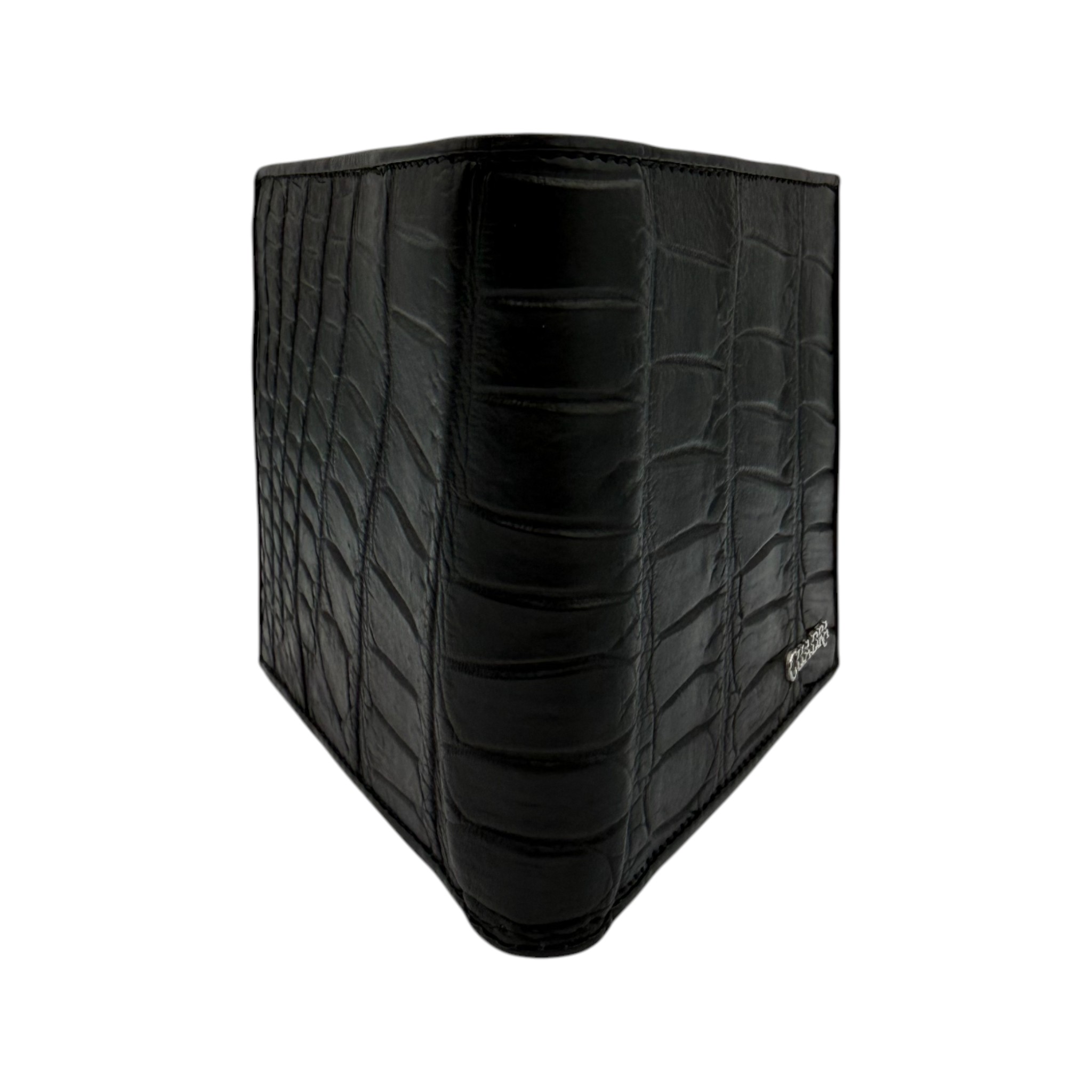 CARTERA CUADRA EN PIEL GENUINA DE CAIMAN NEGRO.