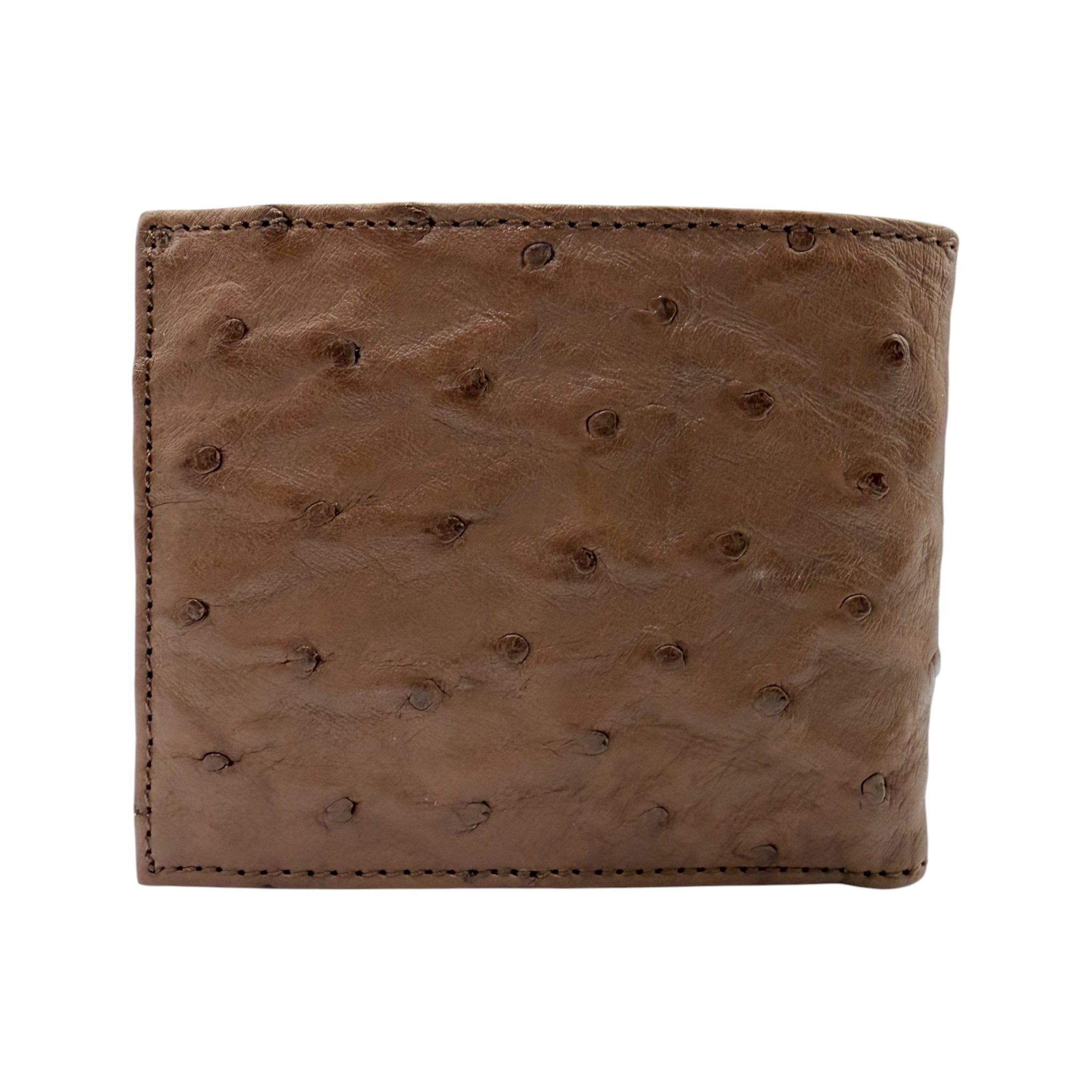 CARTERA CUADRA EN PIEL GENUINA DE AVESTRUZ COLOR TANGO TABACO.