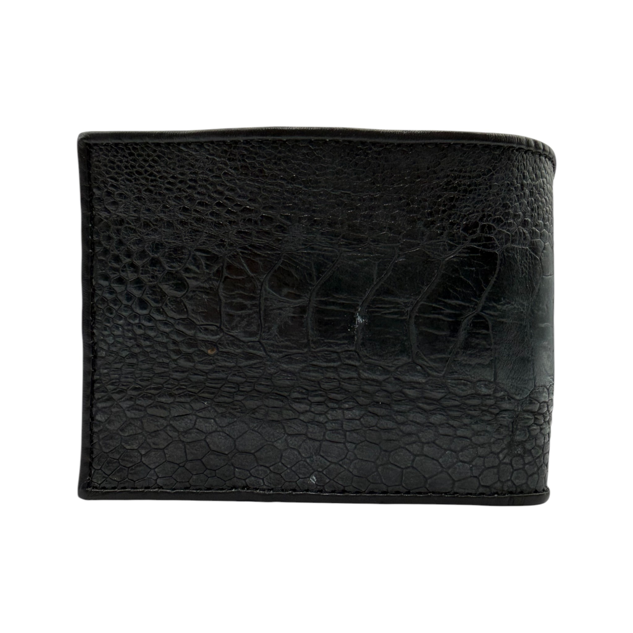 CARTERA CUADRA EN PIEL GENUINA DE PATA AVESTRUZ NEGRO.