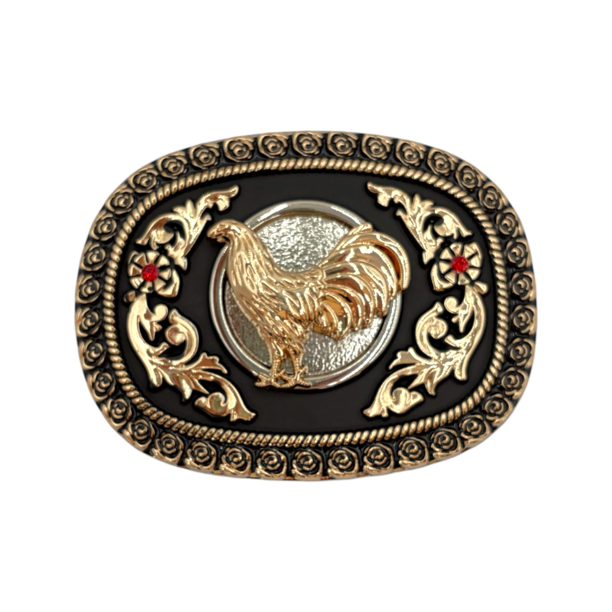 HEBILLA DE ALPACAR REDONDA DE ROSAS MODELO GALLO.