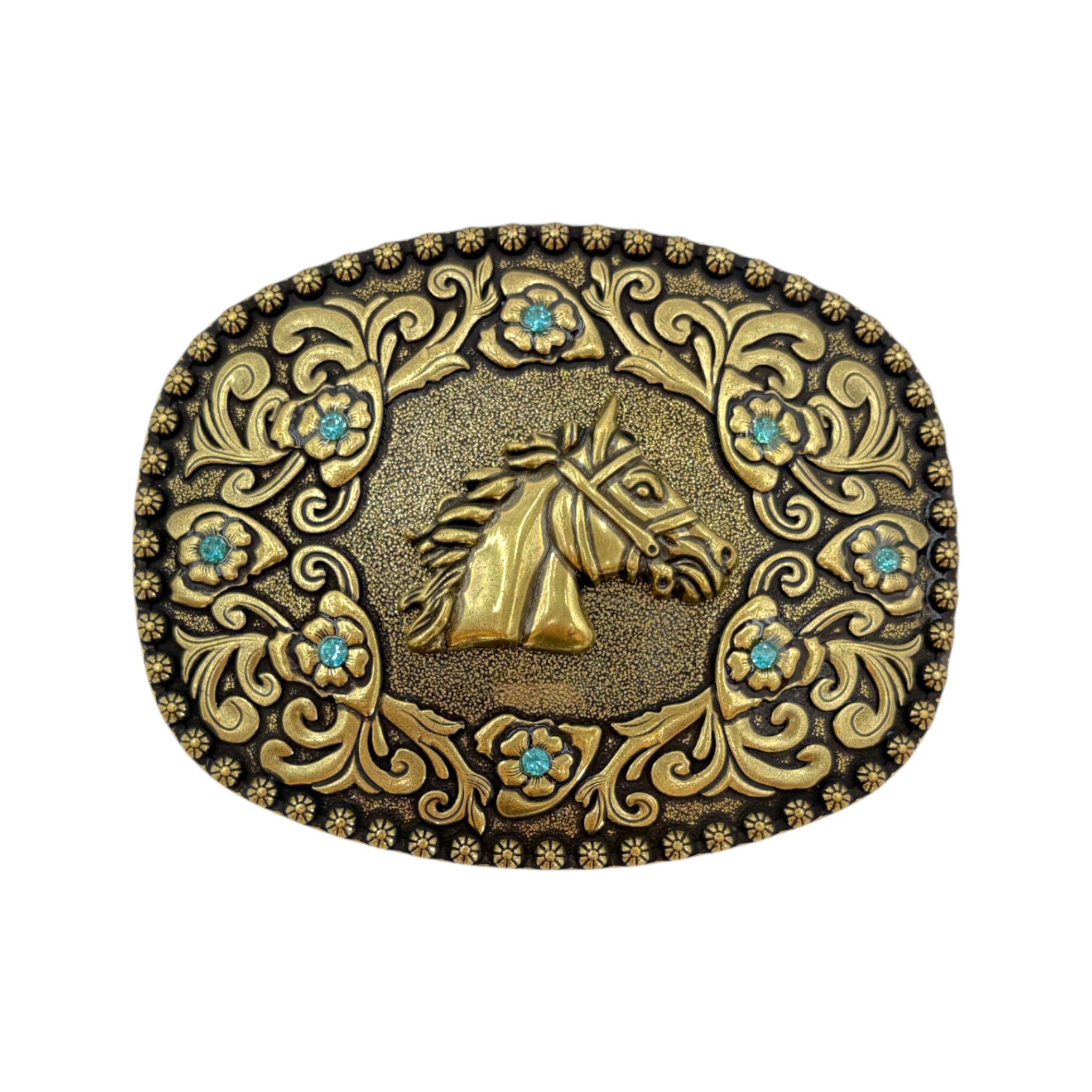 HEBILLA DE ALPACAR DORADO DISEÑO DE CABALLO.