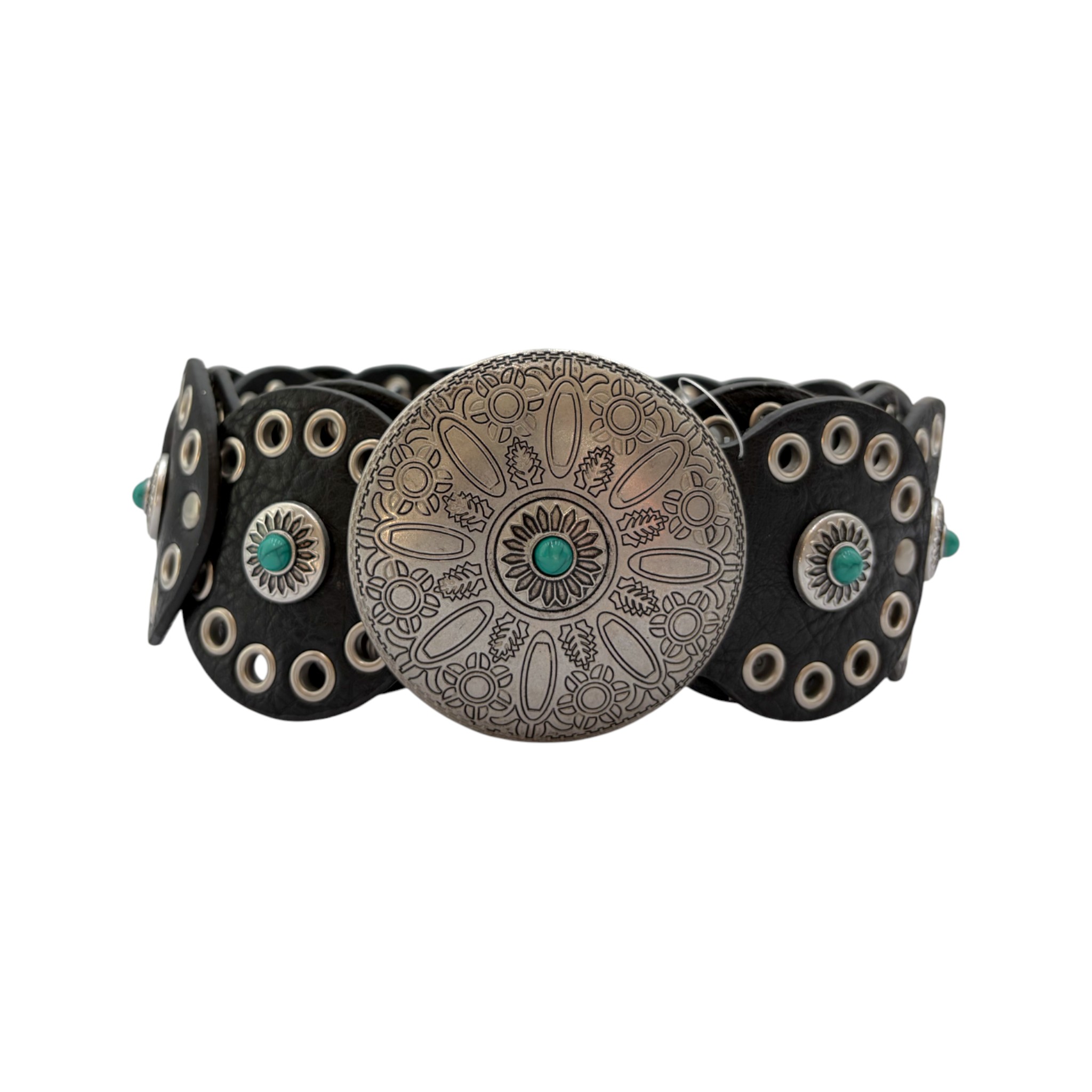 CINTO VAQUERO DAMA SINTETICO HOJILLOS NEGRO.