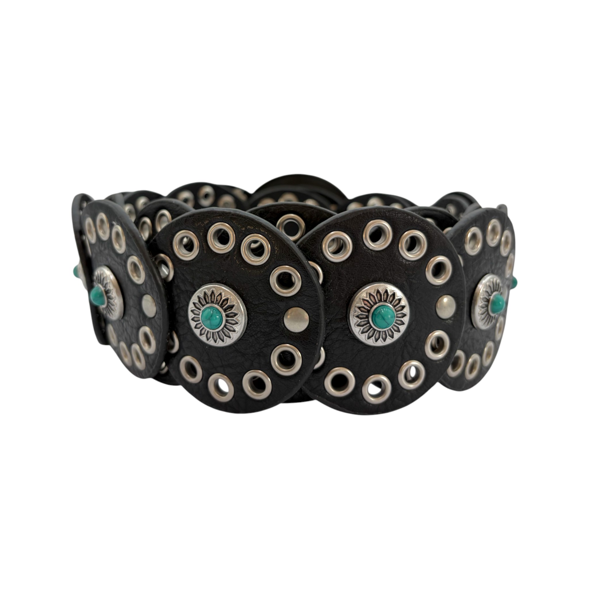 CINTO VAQUERO DAMA SINTETICO HOJILLOS NEGRO.