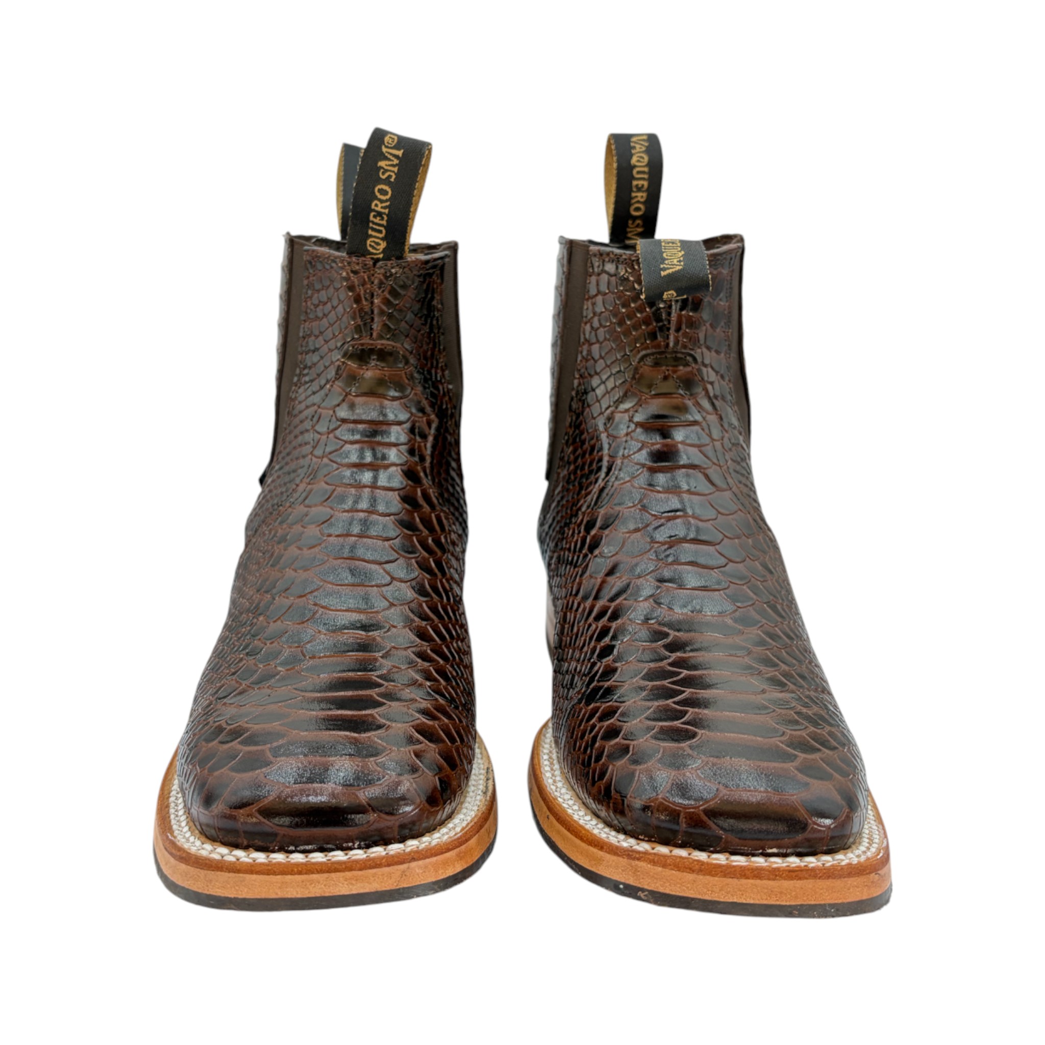 BOTIN VAQUERO SM EN PIEL IMITACION GRABADA DE PITON CAFÉ.