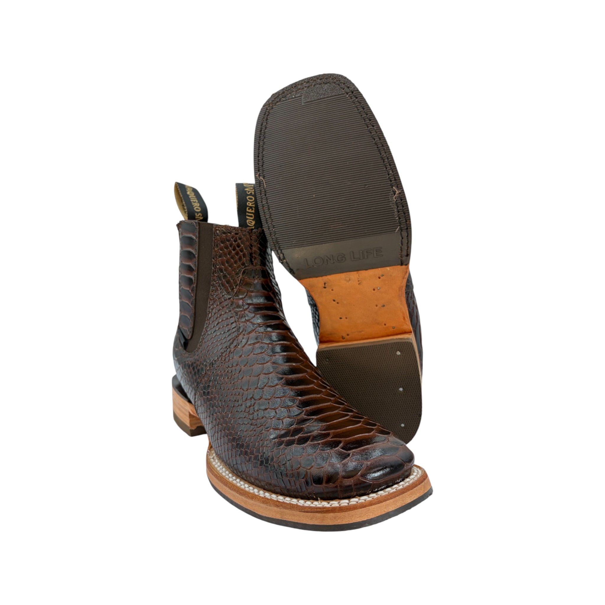 BOTIN VAQUERO SM EN PIEL IMITACION GRABADA DE PITON CAFÉ.