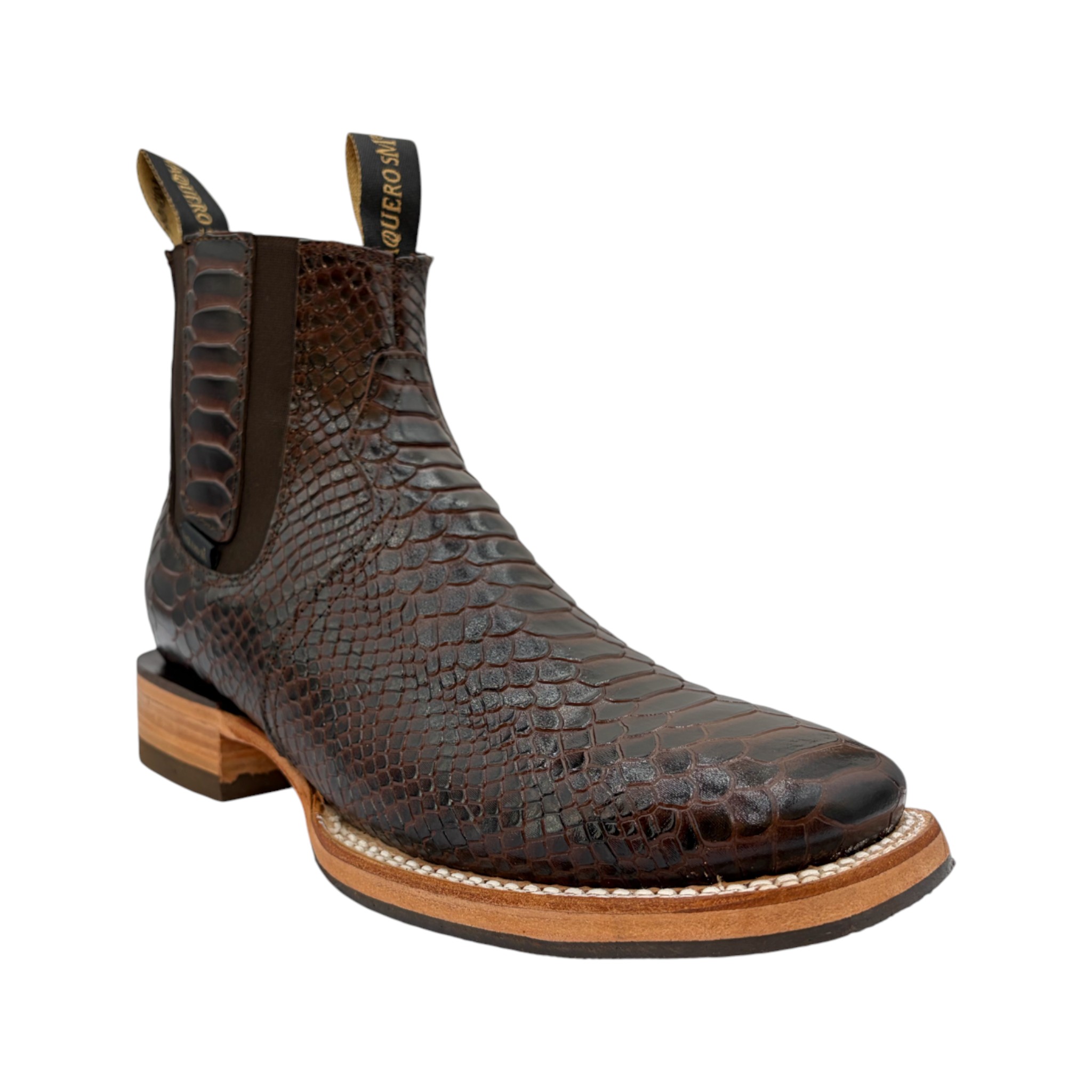 BOTIN VAQUERO SM EN PIEL IMITACION GRABADA DE PITON CAFÉ.