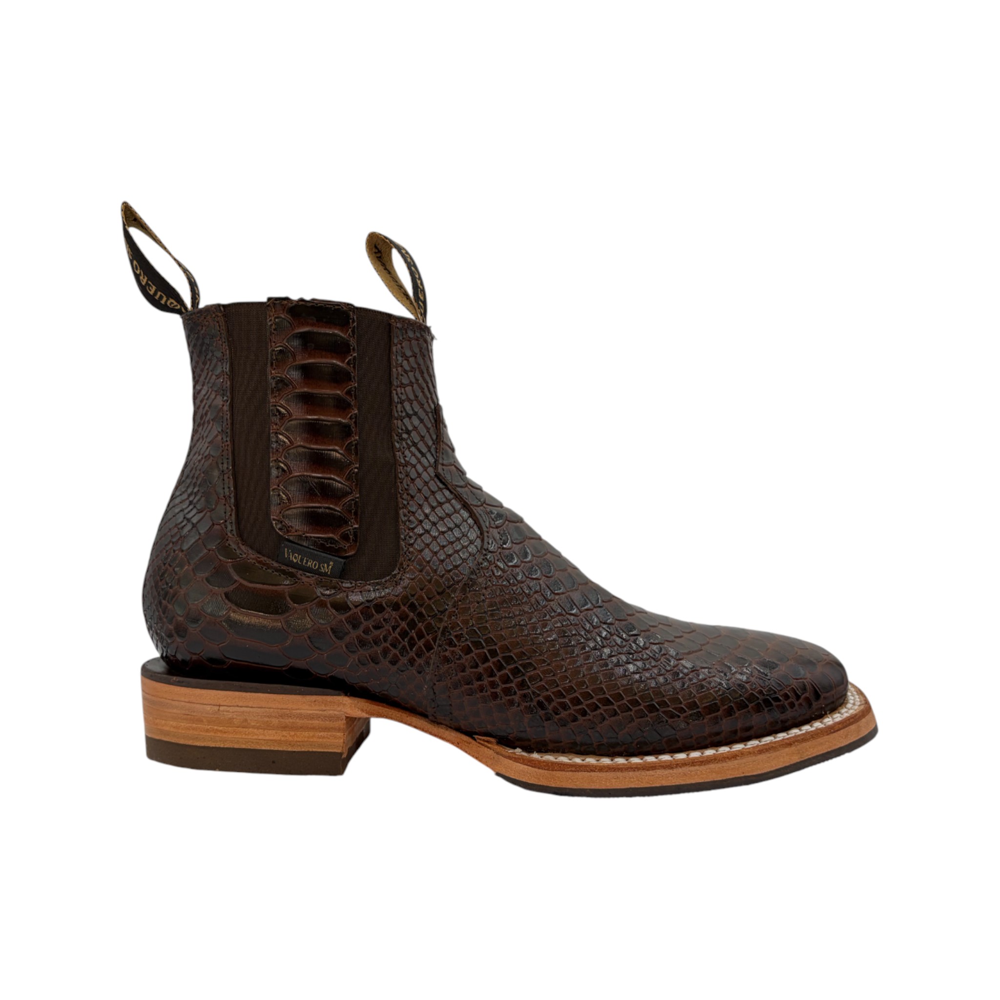 BOTIN VAQUERO SM EN PIEL IMITACION GRABADA DE PITON CAFÉ.