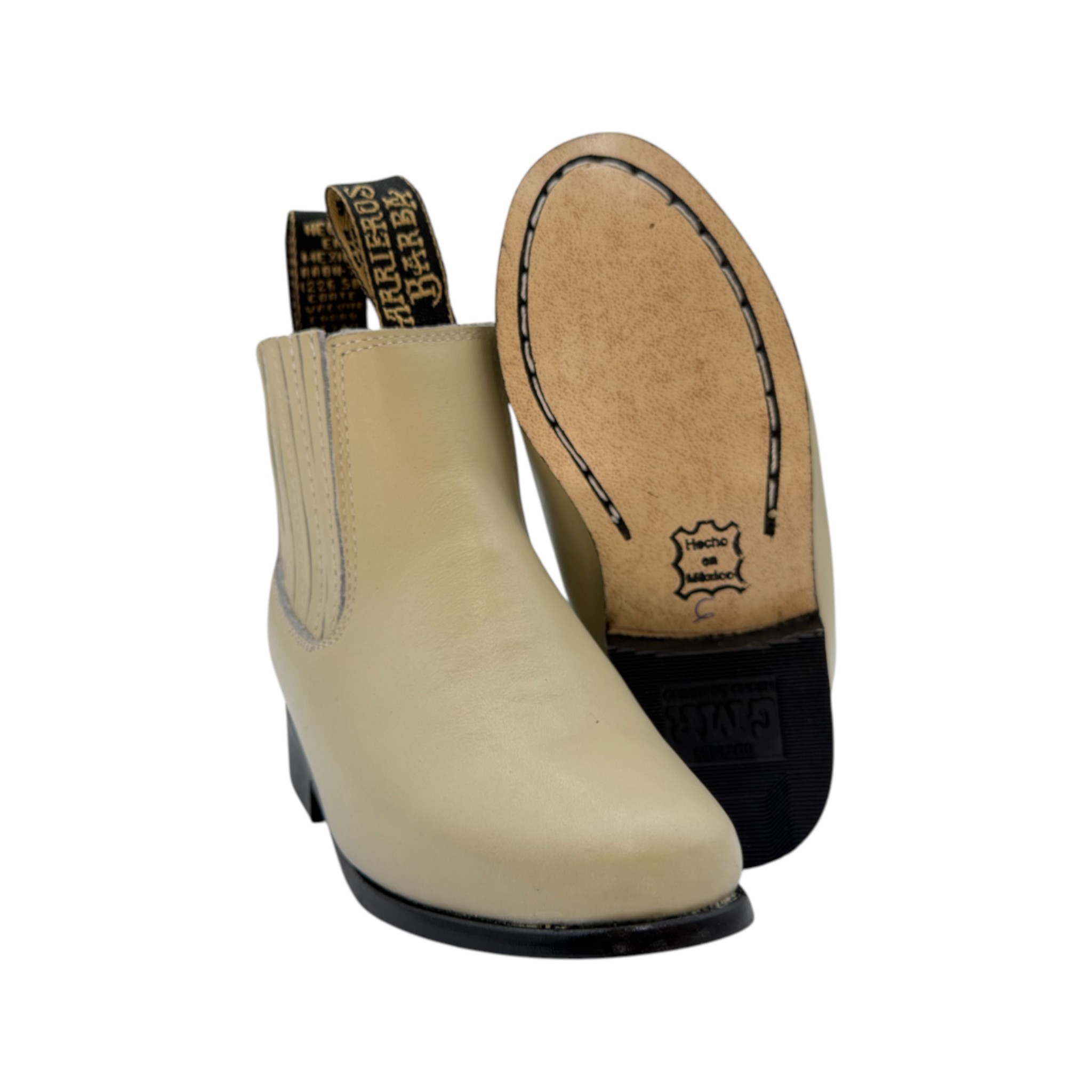 BOTIN GMR NIÑO EN PIEL DE RES COLOR HUESO.