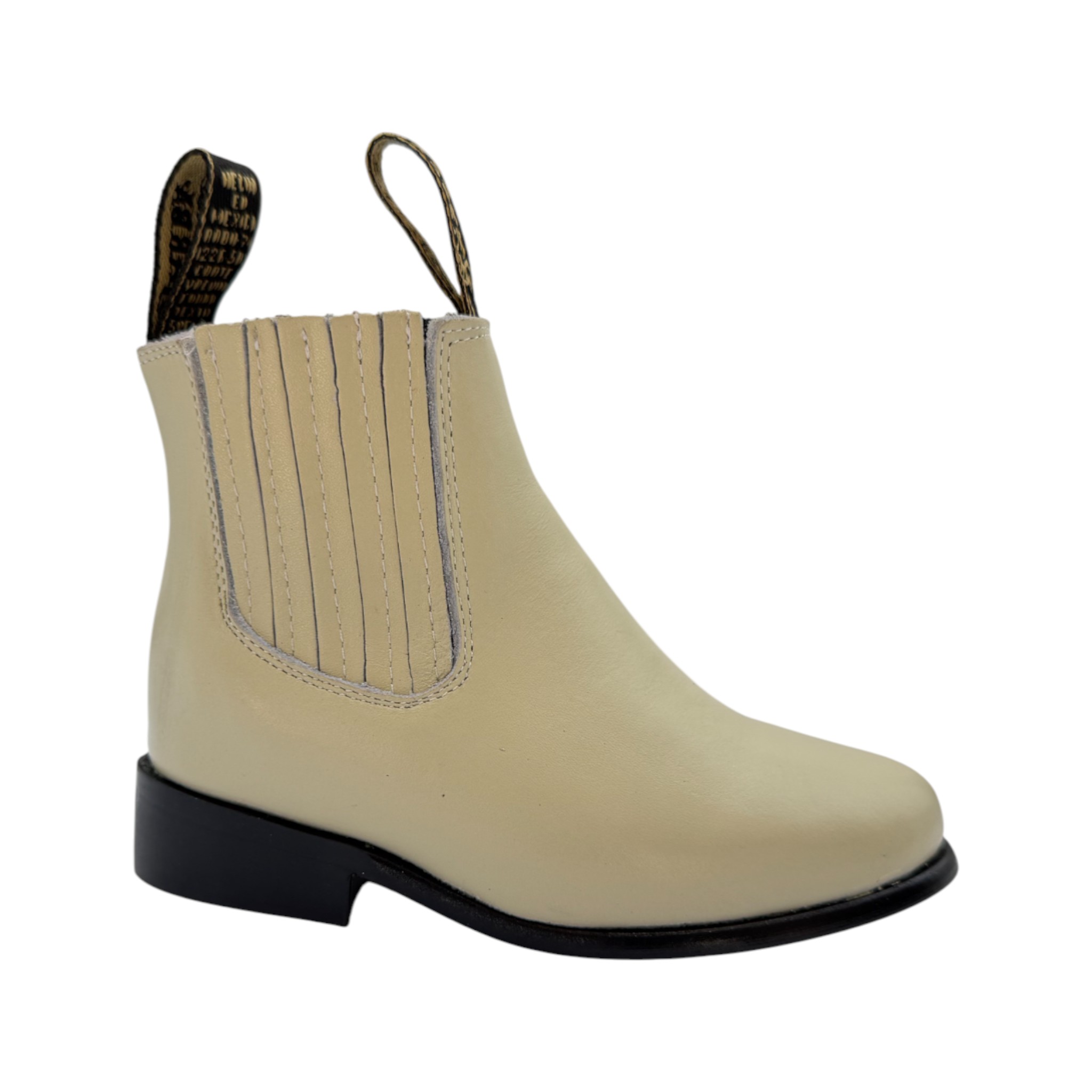 BOTIN GMR NIÑO EN PIEL DE RES COLOR HUESO.