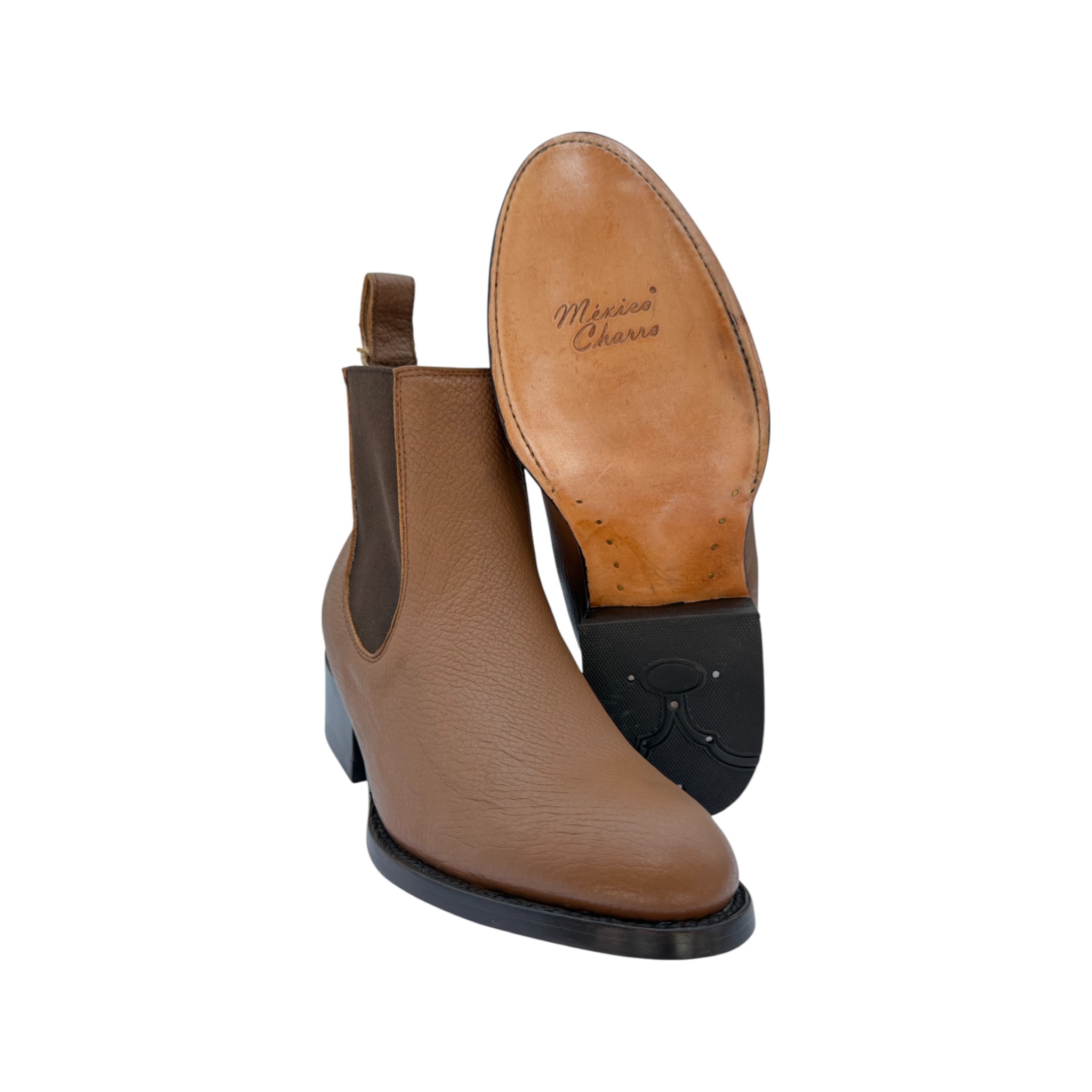 BOTIN MEXICO CHARRO PIEL DE VENADO MIEL SUELA DE CUERO.