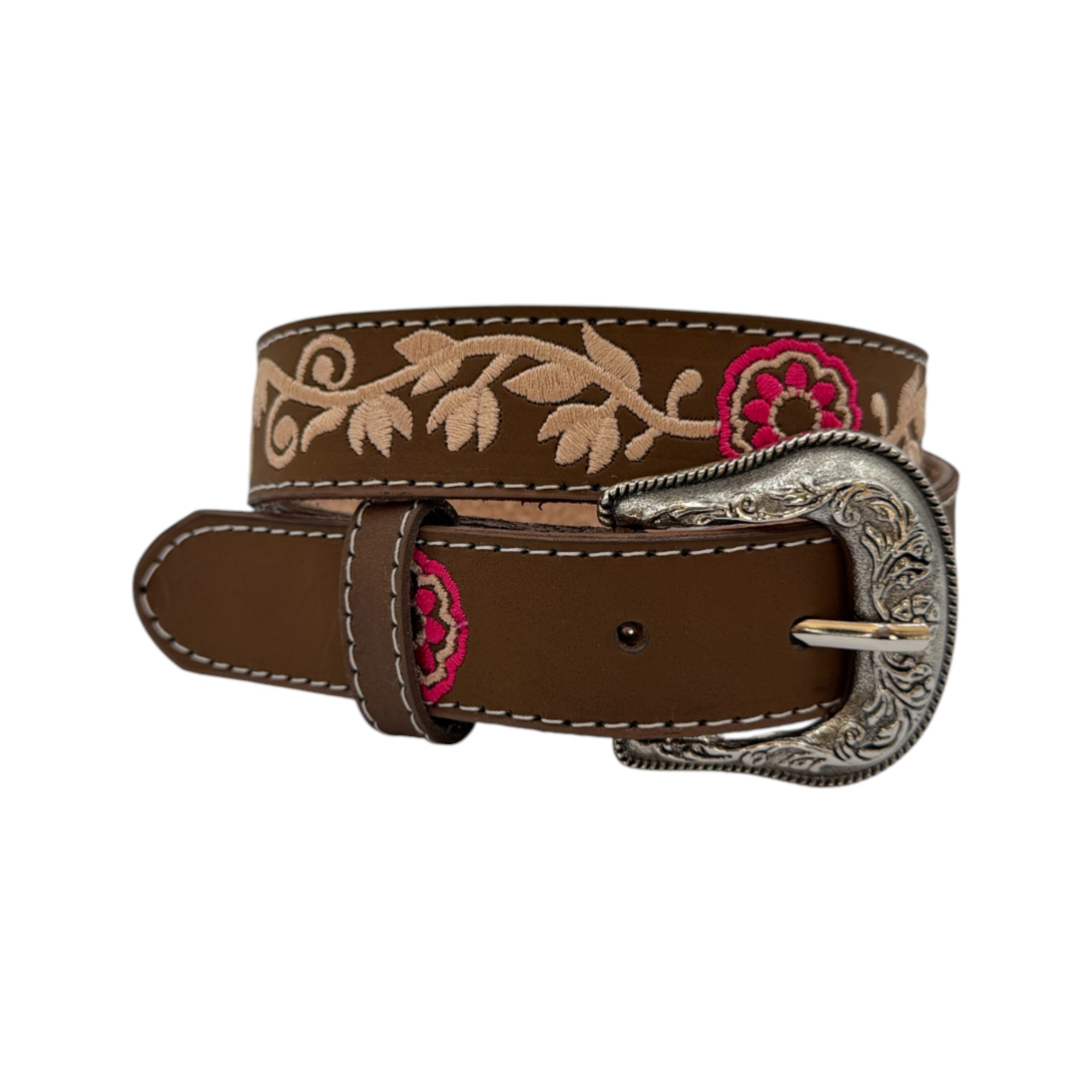 CINTO NIÑA BORDADO FLOR CAFÉ/ROSA