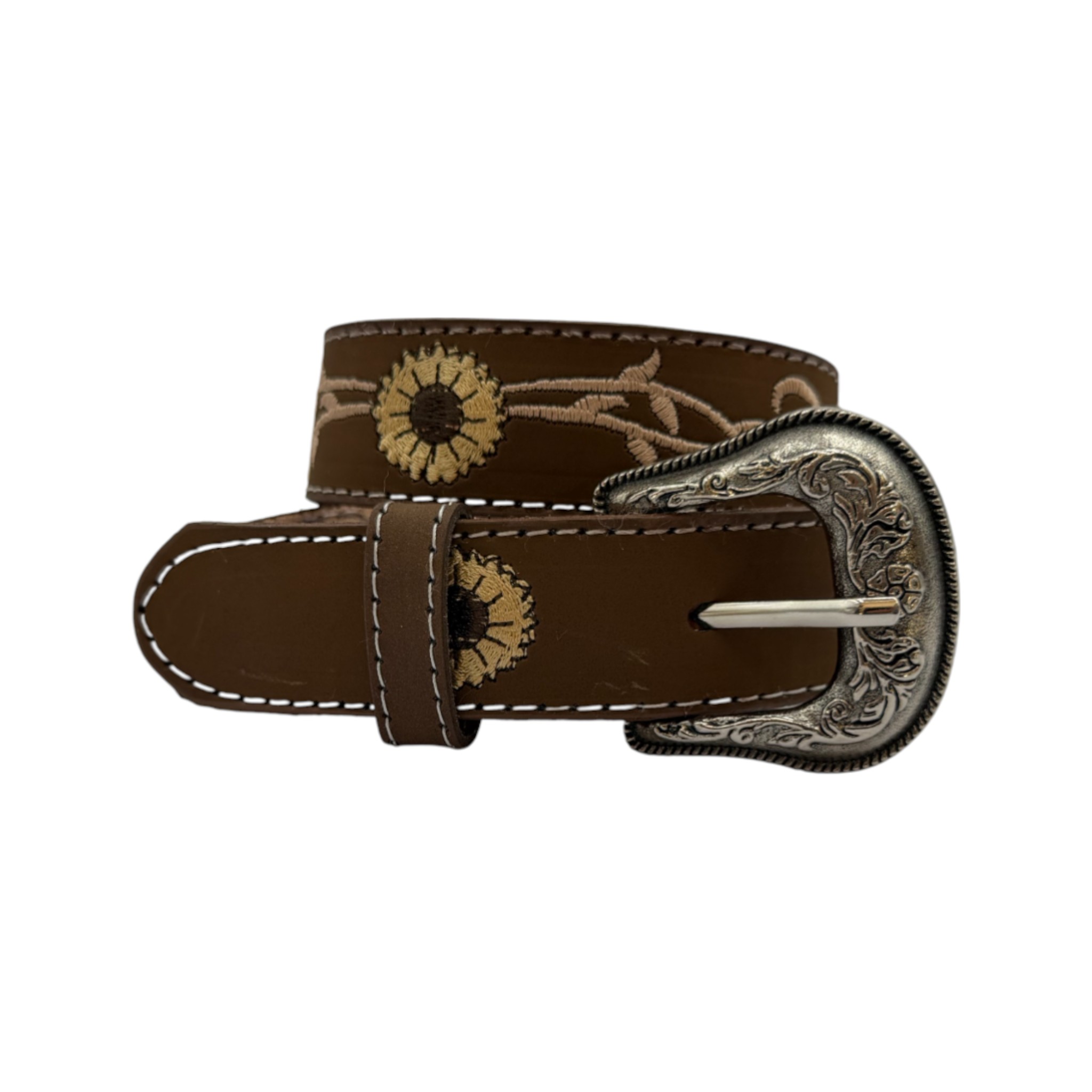 CINTO NIÑA BORDADO FLOR GIRASOL CAFÉ.