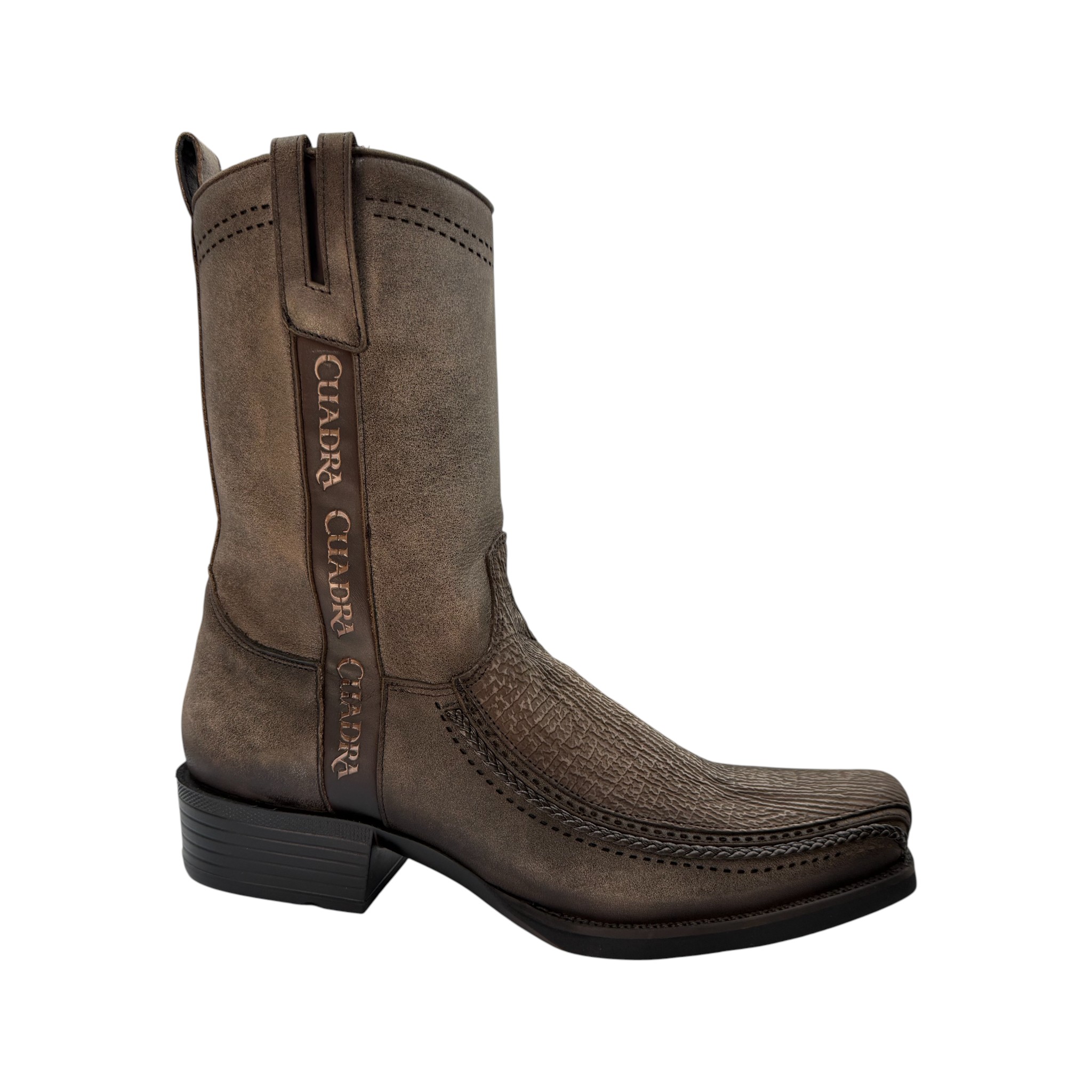 BOTA DE CABALLERO CUADRA EN PIEL DE TIBURÓN.