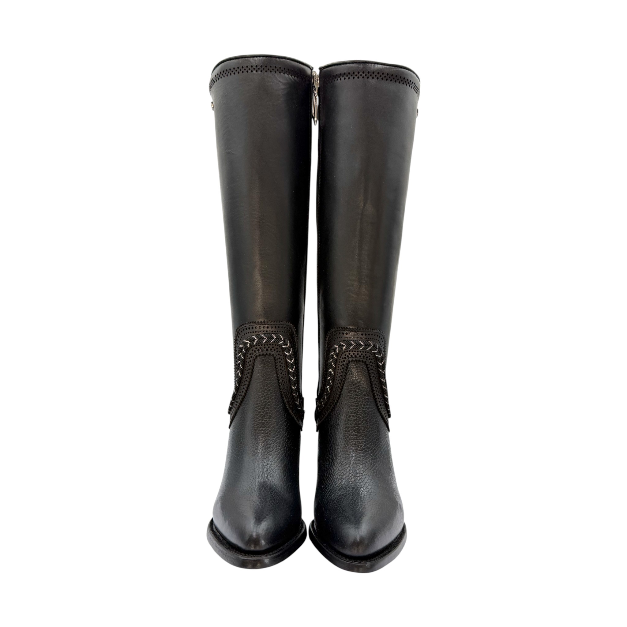 BOTA CUADRA DE DAMA EN PIEL DE RES COLOR NEGRO