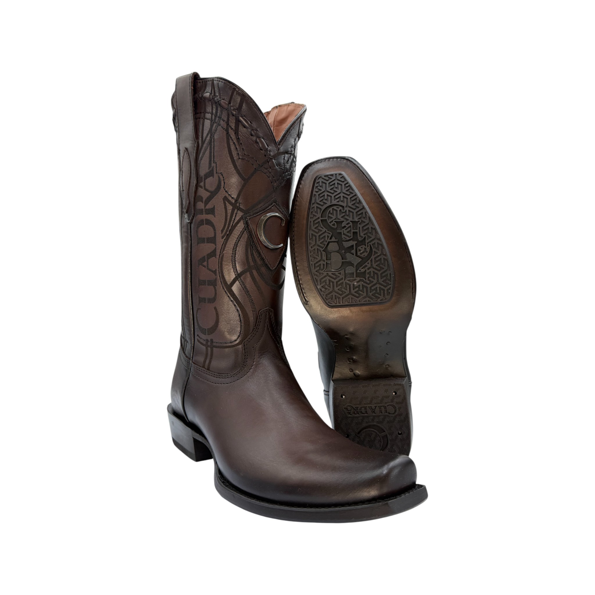 BOTA CUADRA DE CABALLERO EN PIEL GENUINA DE RES COLOR CAFÉ OSCURO