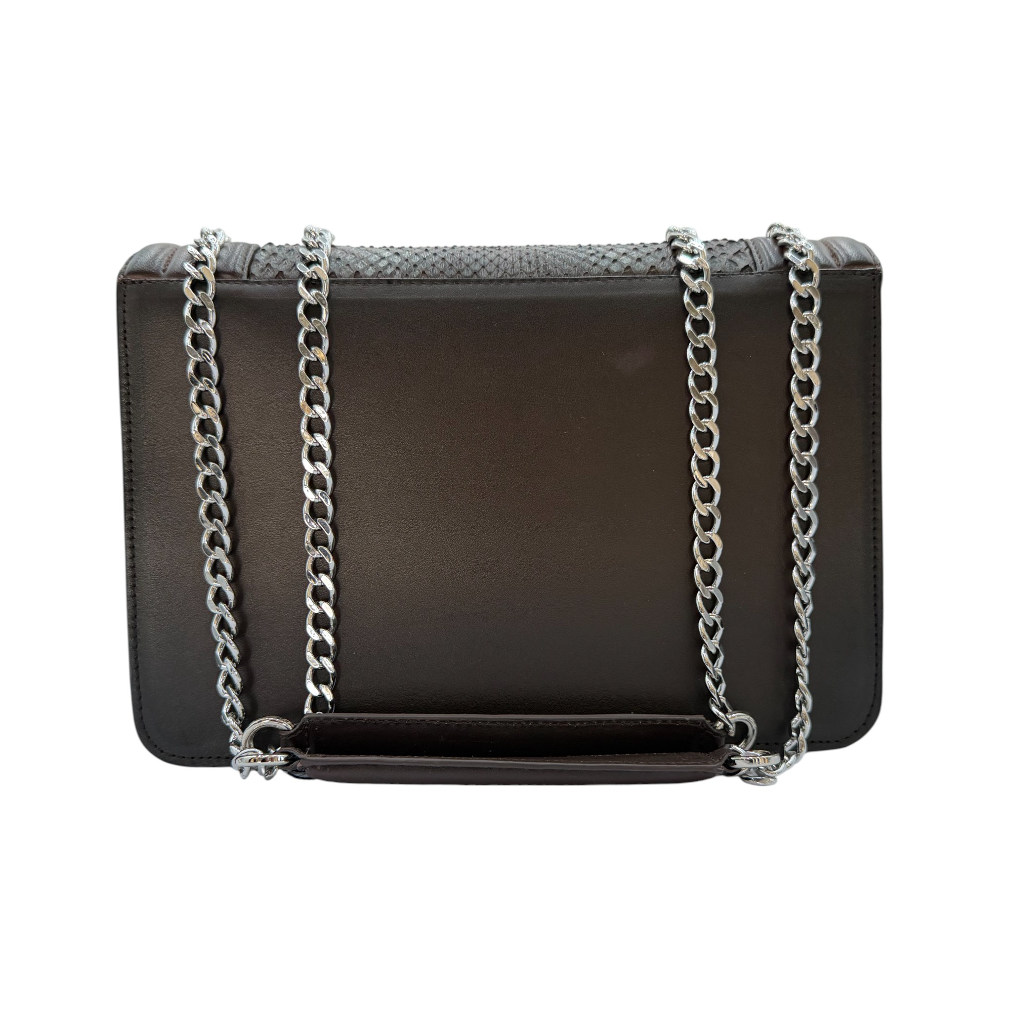 BOLSA MARCA CUADRA DE DAMA CUADRADA COLOR CAFÉ EN PIEL GENUINA DE PITÓN.