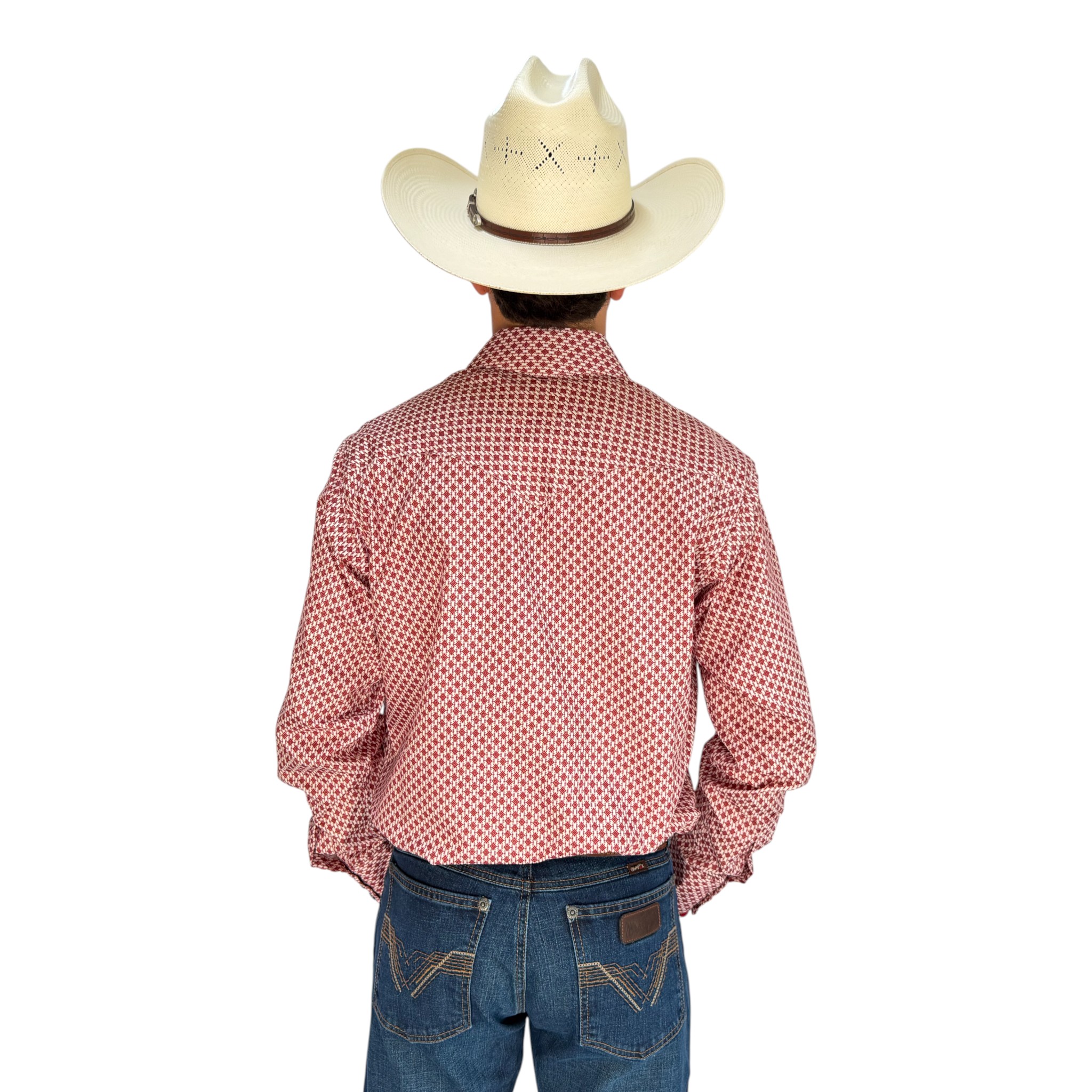 IMG_4652-Photoroom CAMISA RODEO WEST DE CABALLERO ROJA Y BLANCA CON ESTAMPADO DE ROMBO