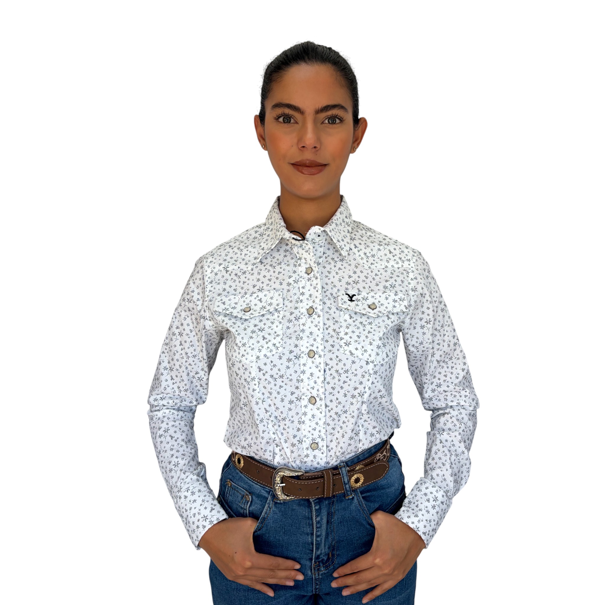 CAMISA DAMA YELLOWSTONE MODELO PRINT BLANCO.