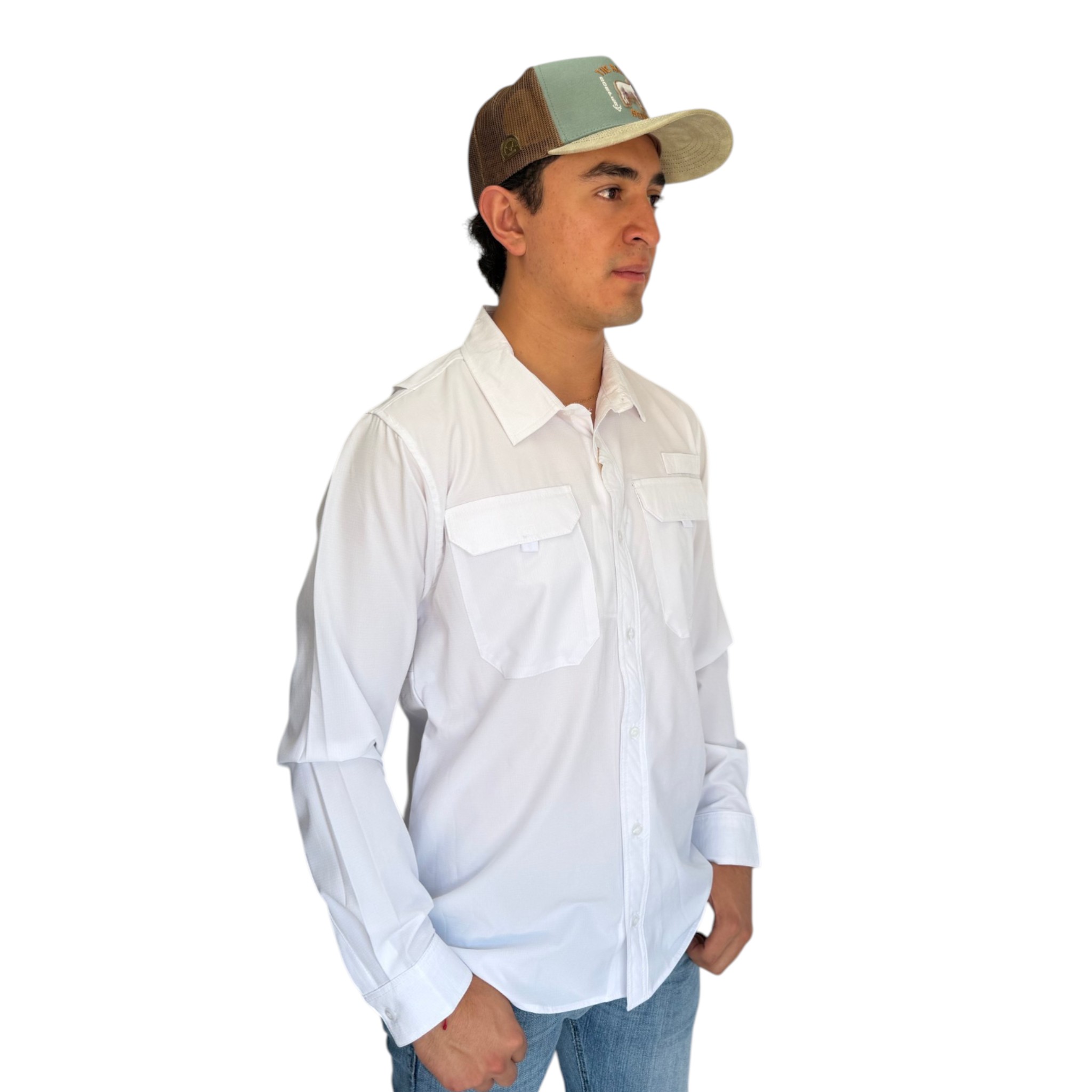 CAMISA REPLICADOS TIPO PESCADOR MANGA LARGA COLOR BLANCO.