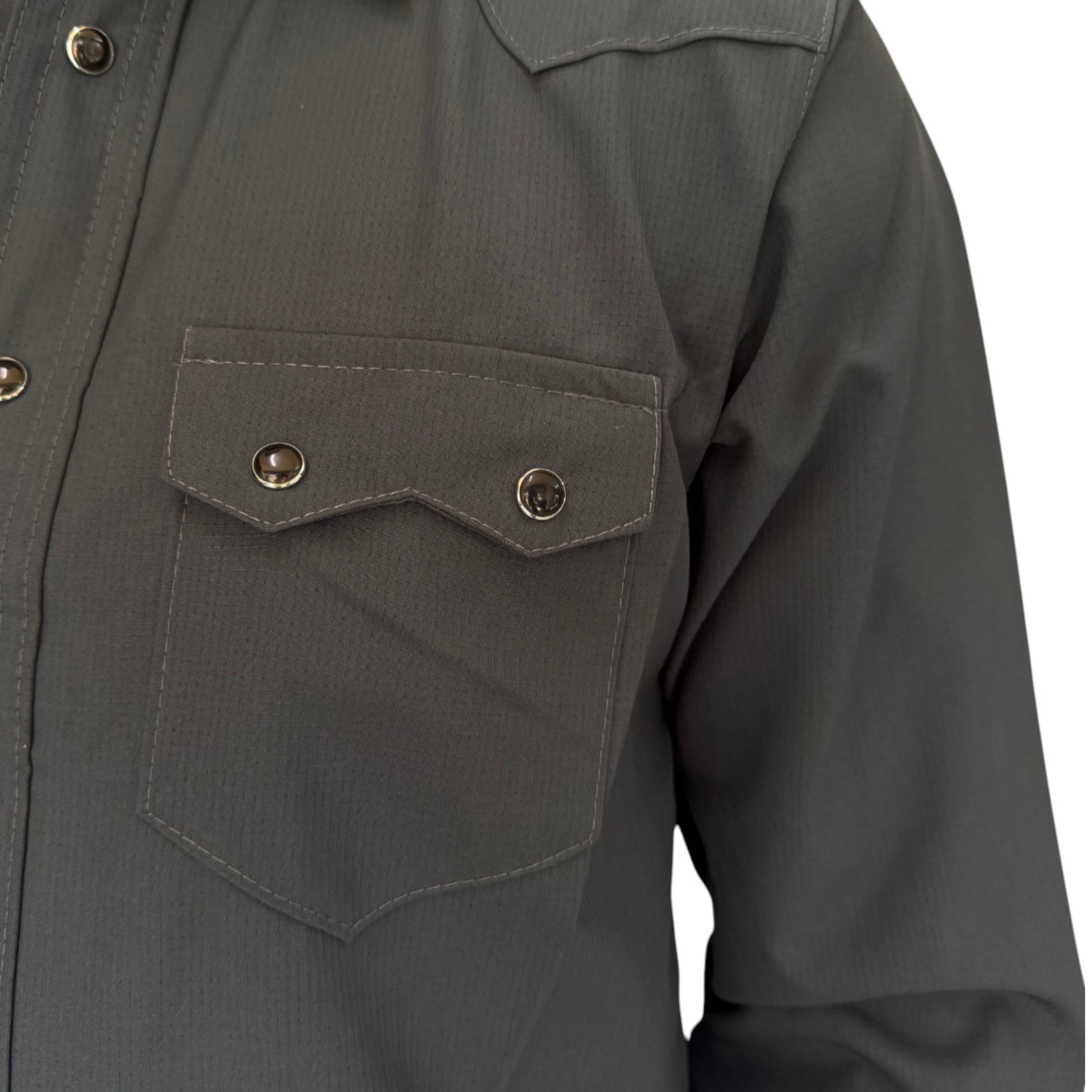 CAMISA REPLICADOS TIPO PESCADOR MANGA LARGA COLOR GRIS BOTON VAQUERO.