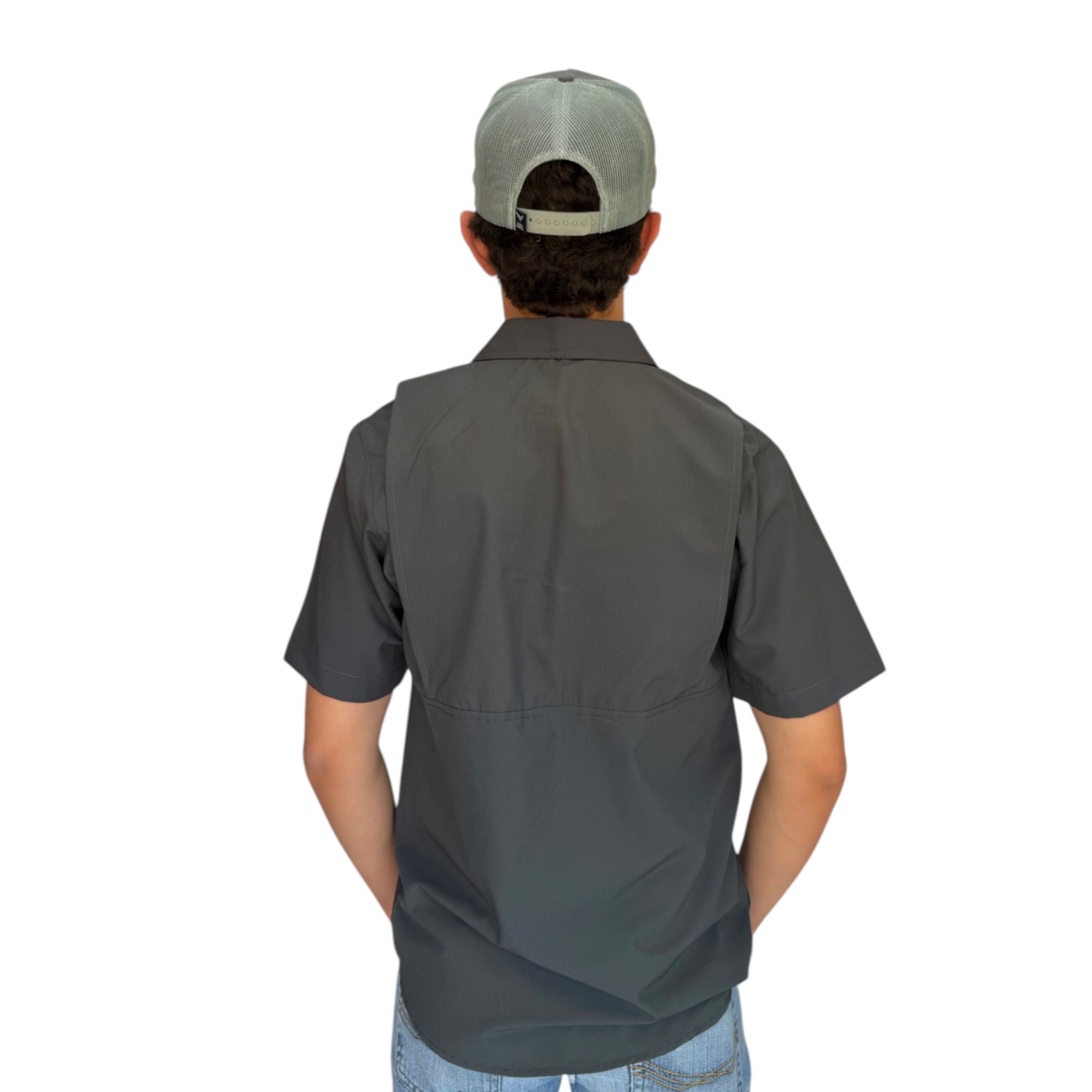 CAMISA REPLICADOS TIPO PESCADOR MANGA CORTA COLOR GRIS.