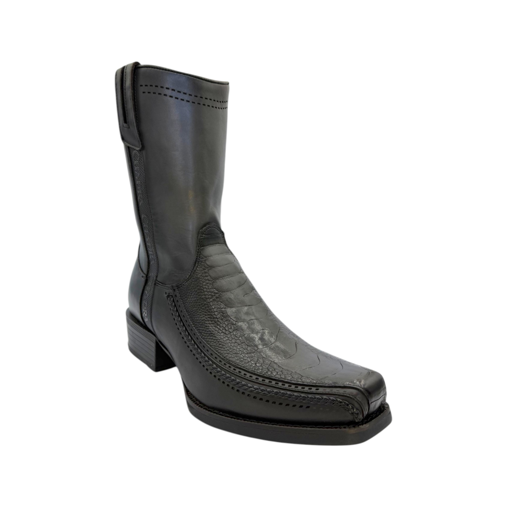 BOTA CUADRA PATA DE AVESTRUZ NEGRO.