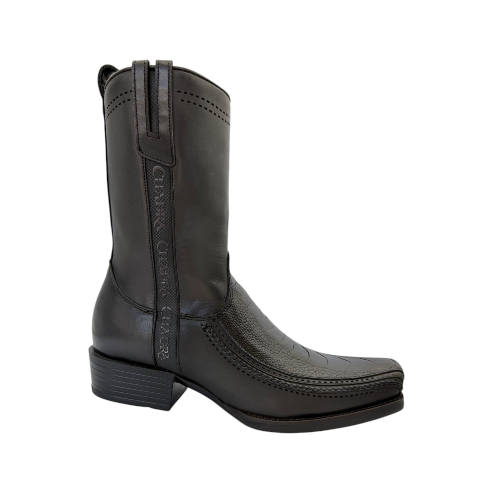 BOTA CUADRA PATA DE AVESTRUZ NEGRO.