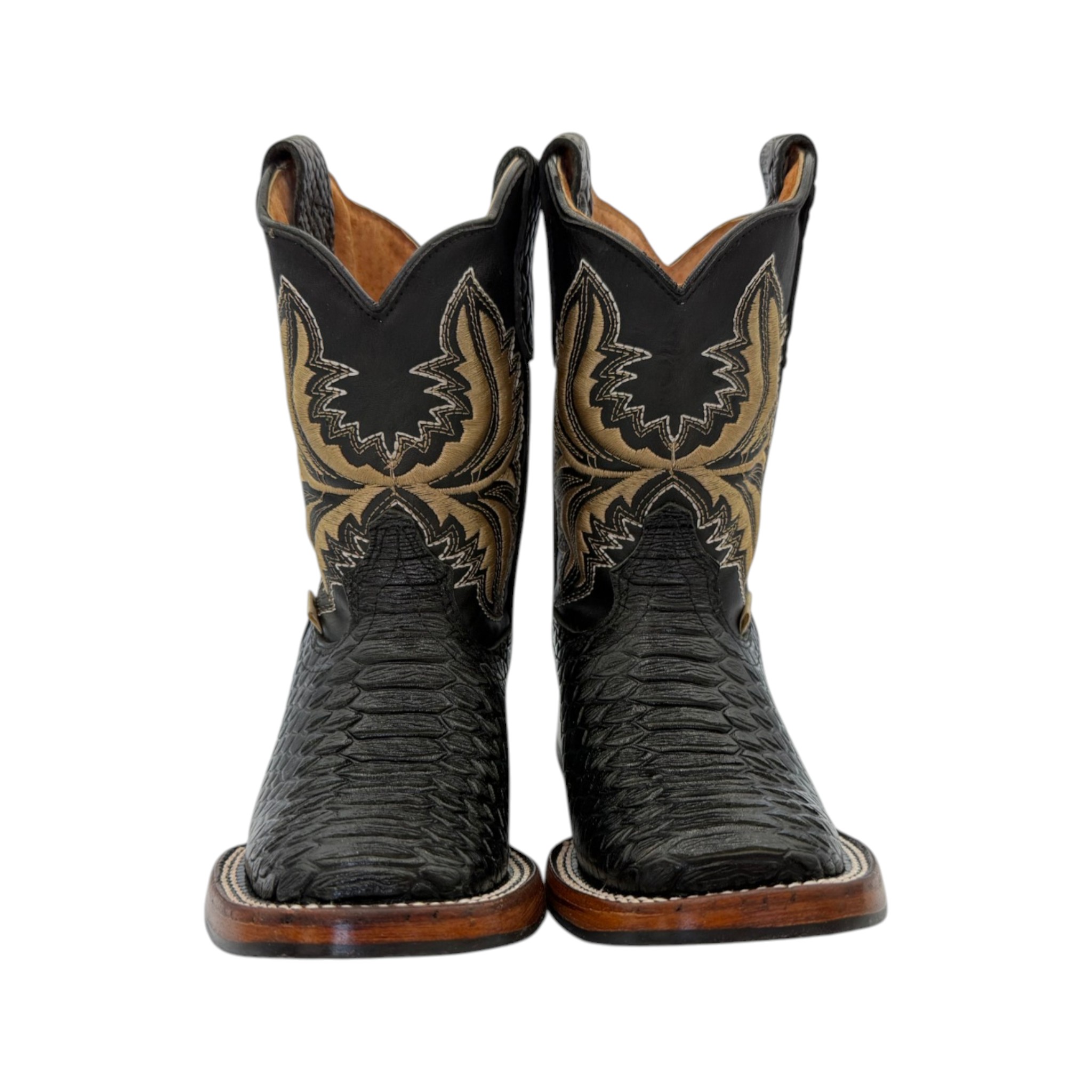 BOTA BOSTON EN PIEL DE PITON IMITACION COLOR NEGRO.