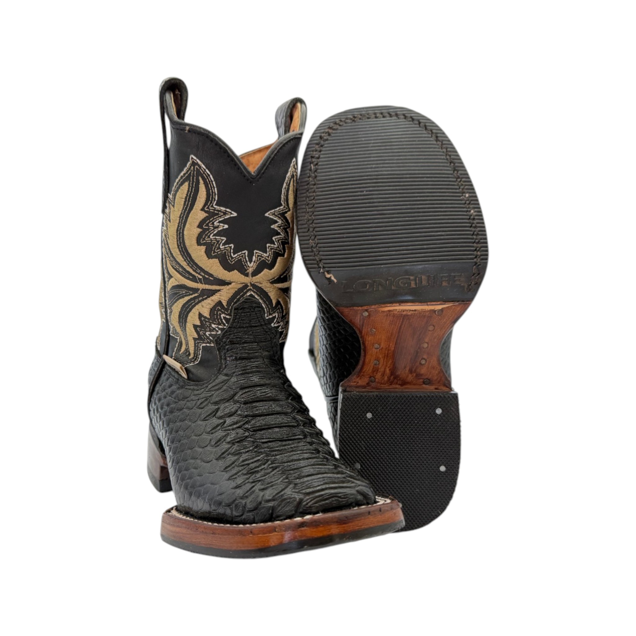 BOTA BOSTON EN PIEL DE PITON IMITACION COLOR NEGRO.